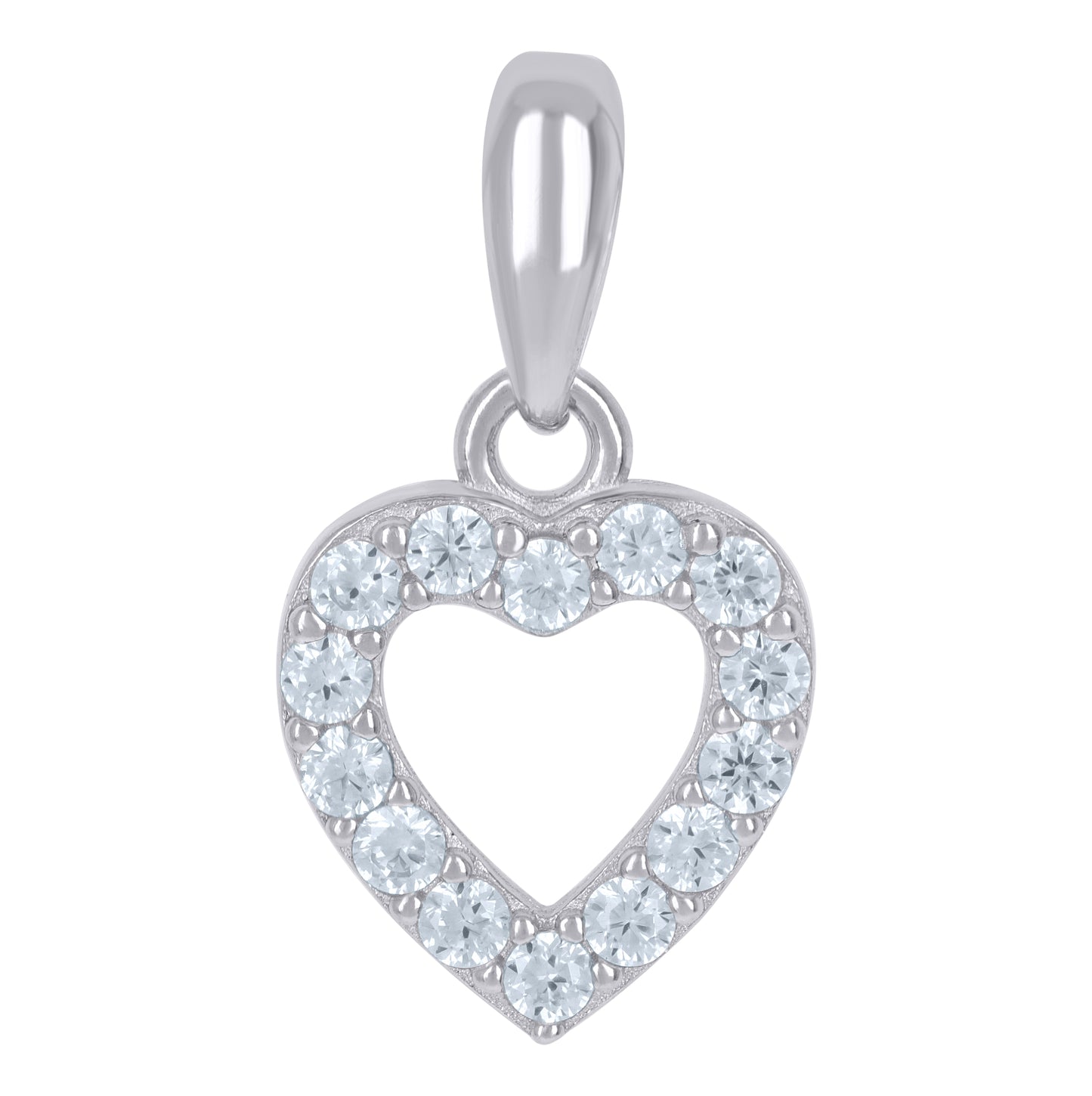 Sterling Silver Womens Cubic-Zirconia Heart Charm Pendant