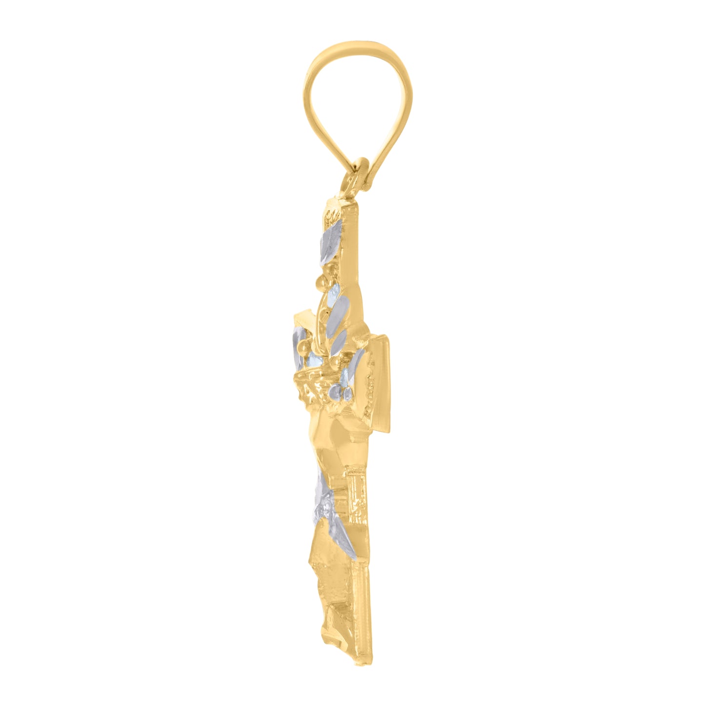 10K Two-Tone Gold Unisex Cubic-Zirconia Crucifix Cross Religious Charm Pendant