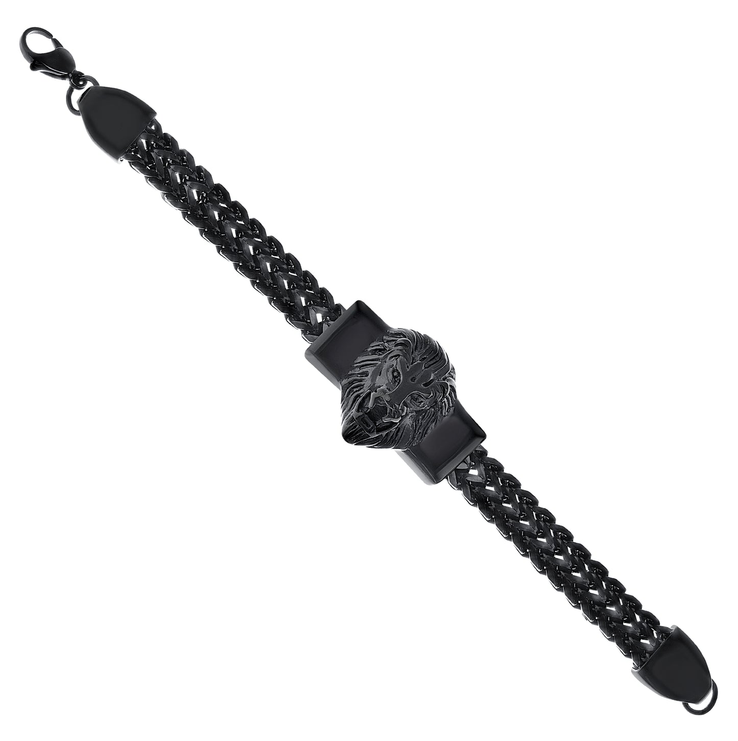 Stainless Steel Mens Black -Tone Leo/Lion Head Wild Life/Zodiac Sign Fashion Bracelet