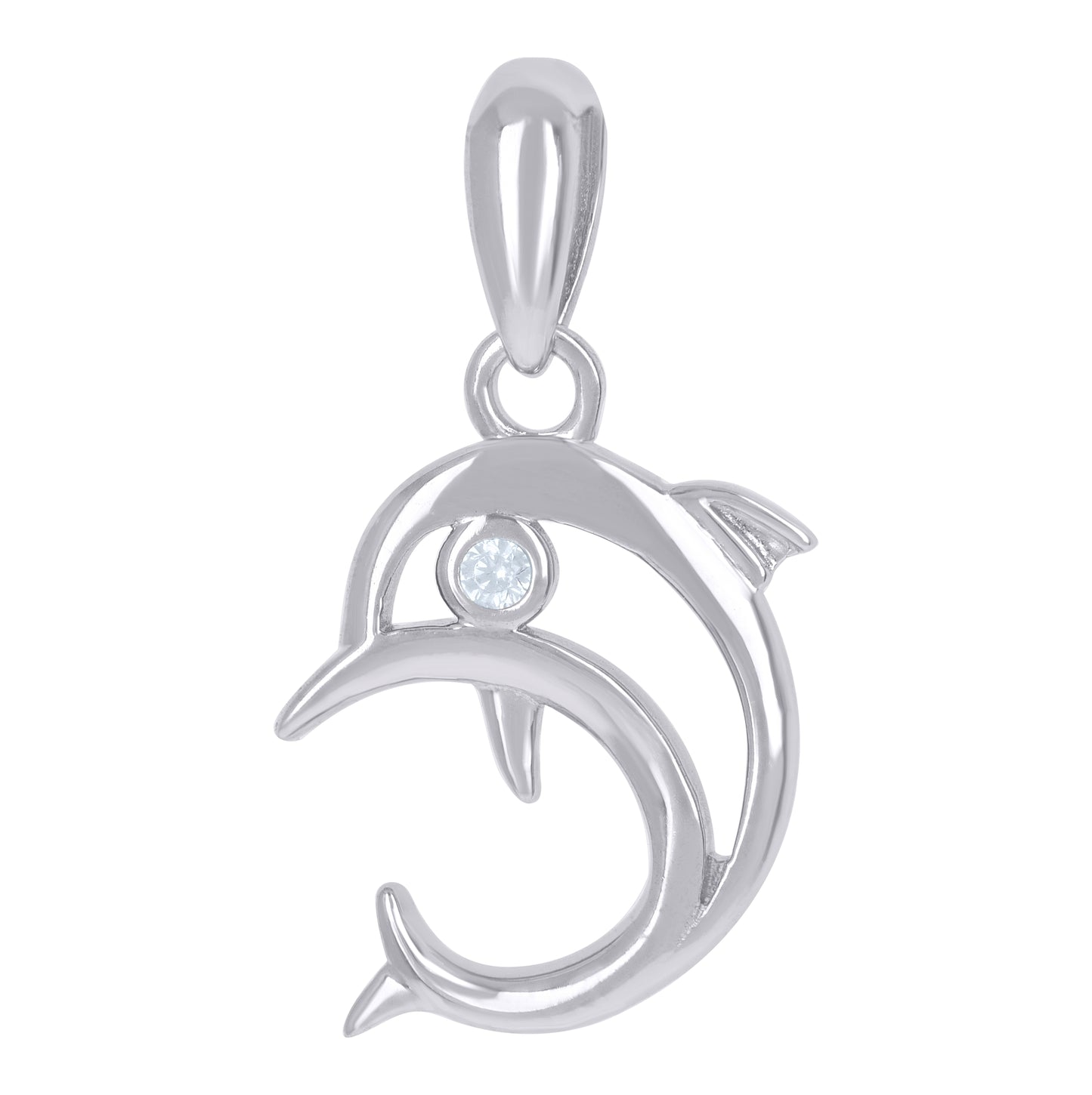 Sterling Silver Unisex Cubic-Zirconia Dolphin Fish Ocean Life Charm Pendant