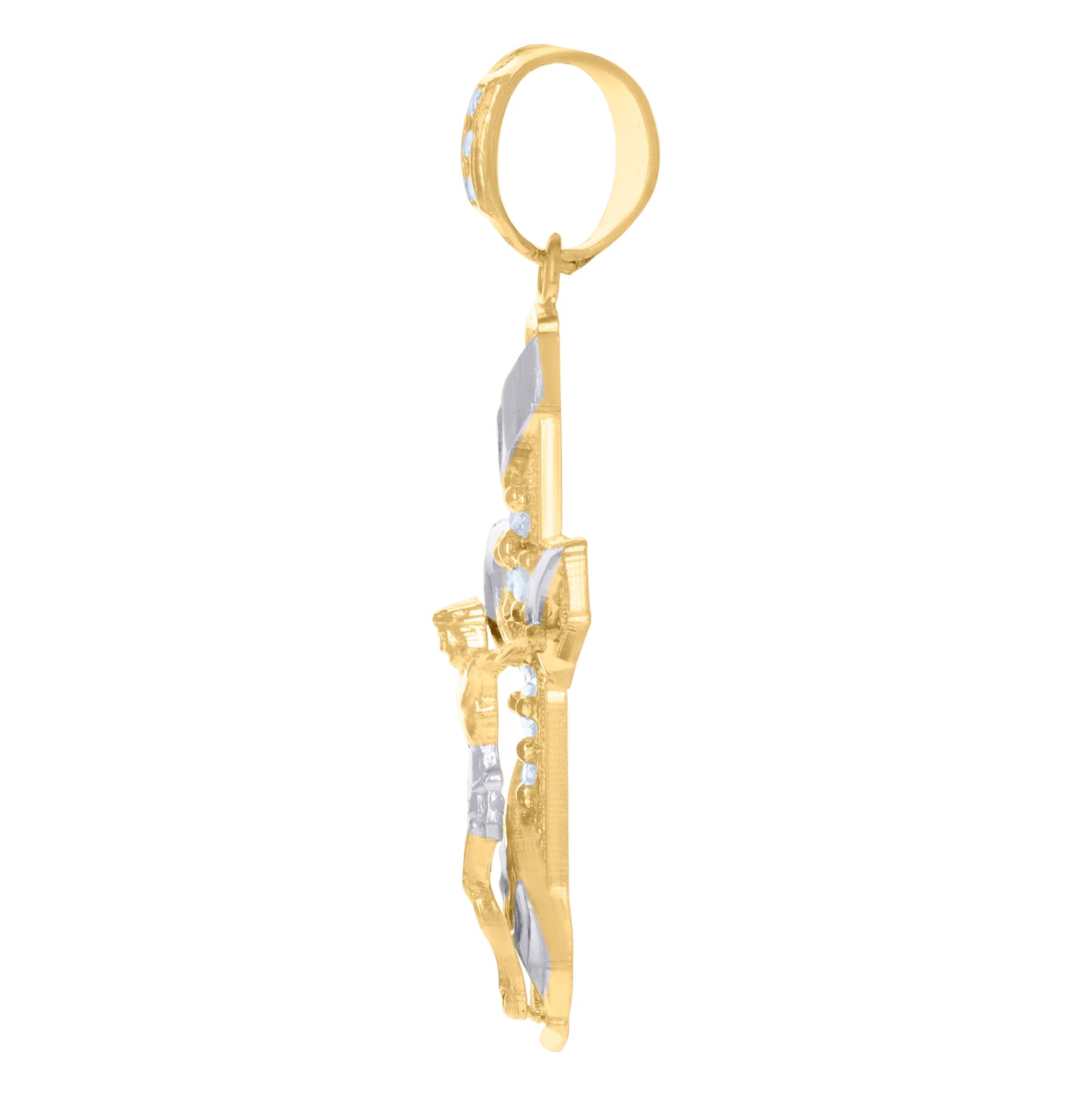 10K Two-Tone Gold Unisex Princess Cut Round Cubic-Zirconia Crucifix Cross Religious Charm Pendant