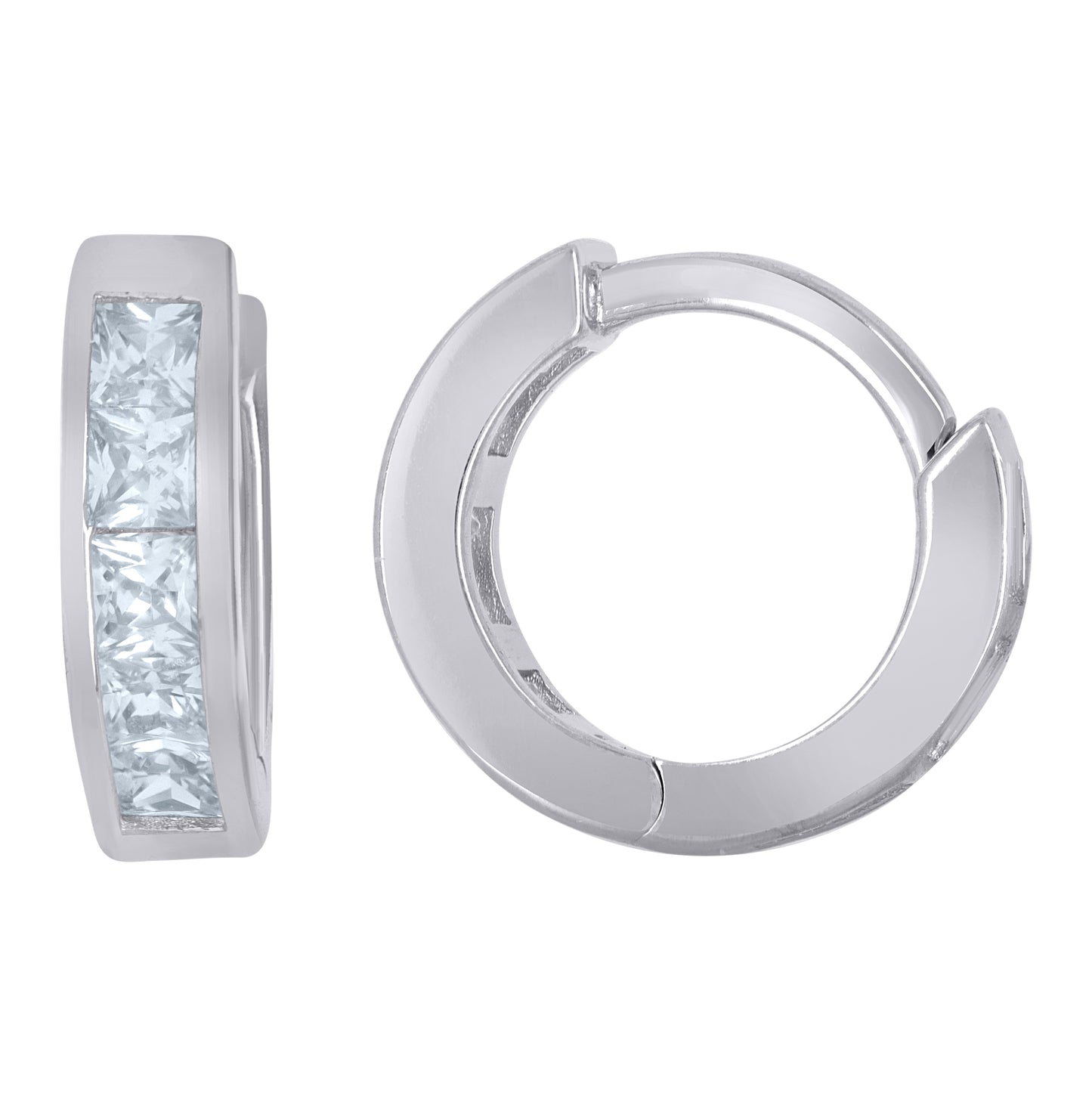 Sterling Silver Womens Princess Cut Cubic-Zirconia Single Row Hoop Huggies Earrings