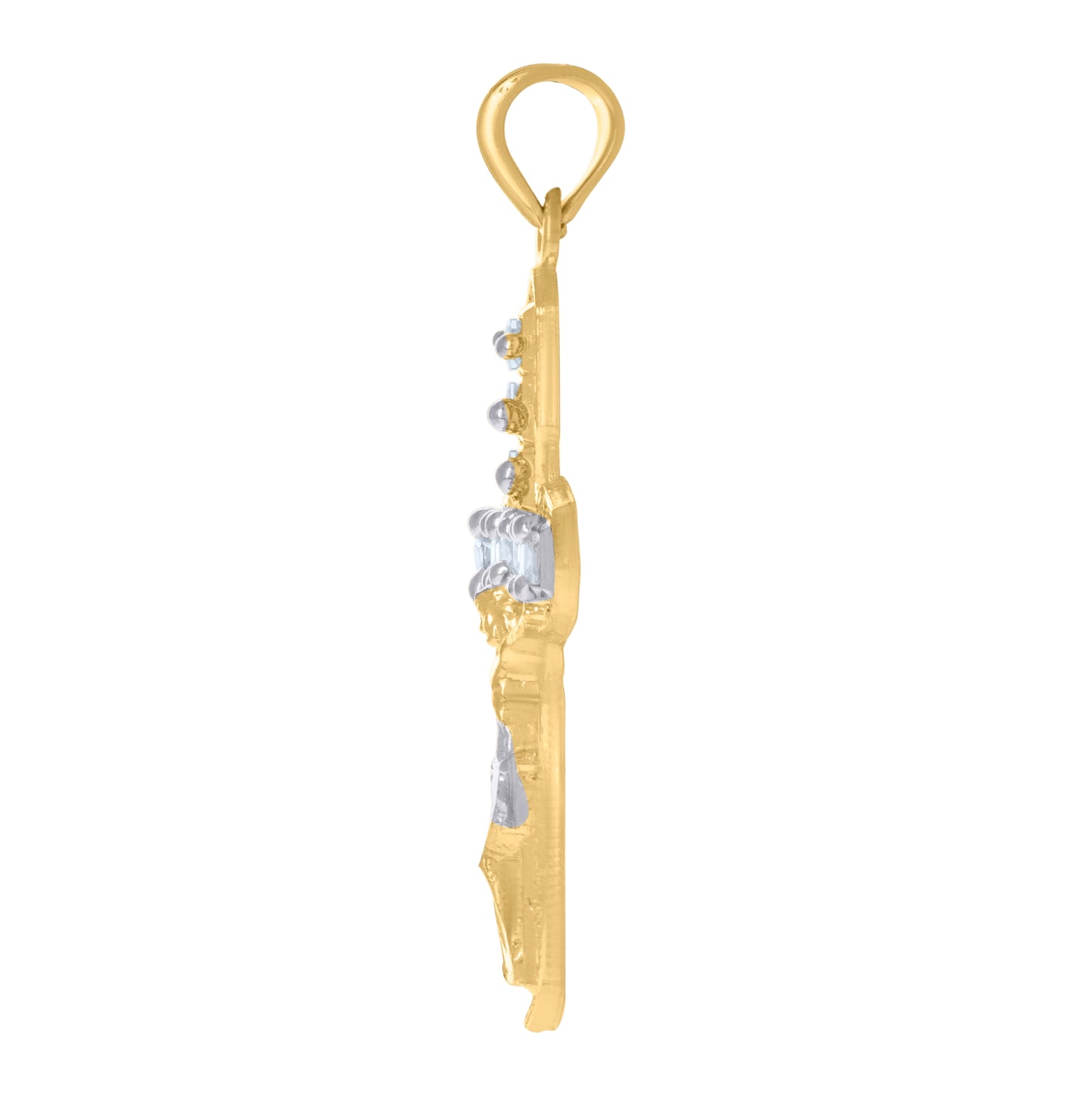 10K Two-Tone Gold Unisex Princess Cut Cubic-Zirconia Crucifix Cross Religious Charm Pendant