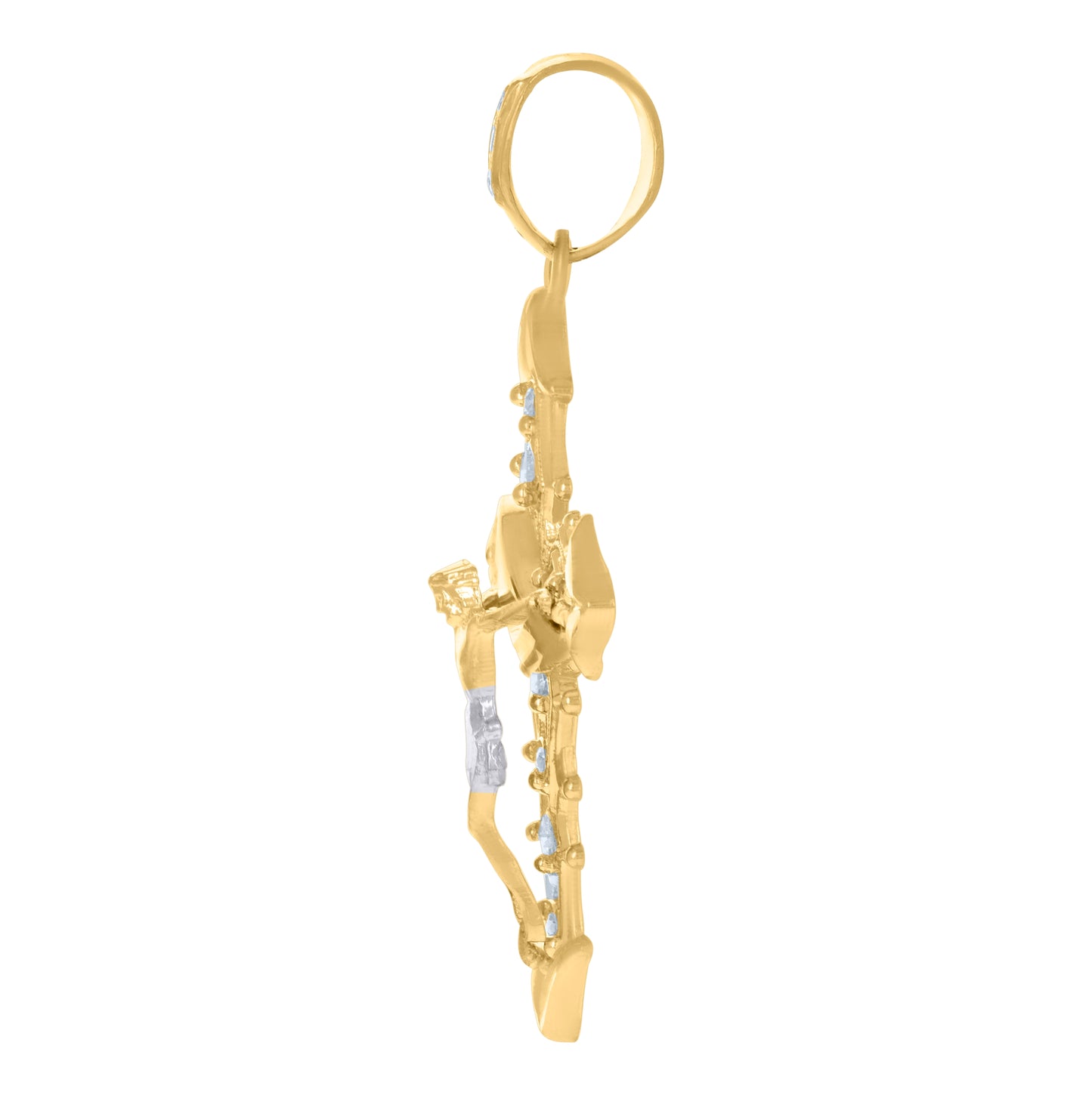 10K Two-Tone Gold Unisex Princess Cut Round Cubic-Zirconia Crucifix Cross Religious Charm Pendant
