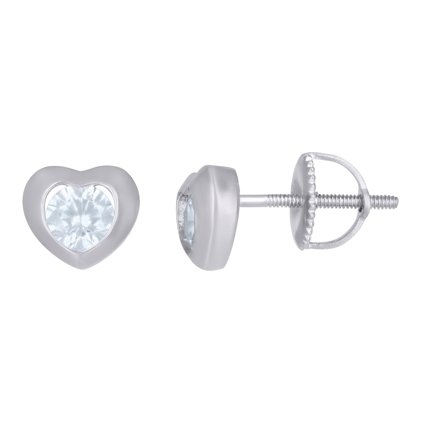 Sterling Silver Womens Cubic-Zirconia Heart Stud Earrings
