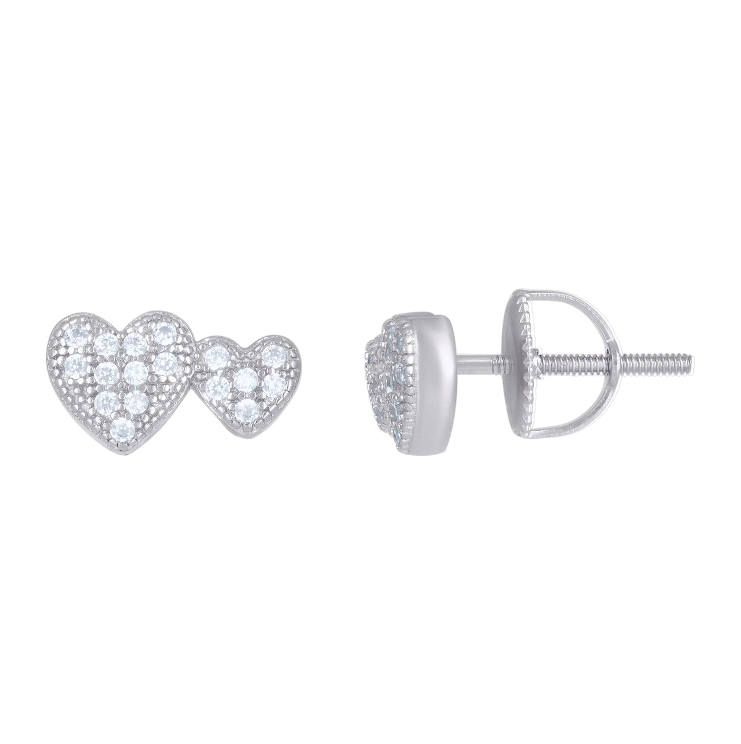 Sterling Silver Womens Cubic-Zirconia Heart Stud Earrings