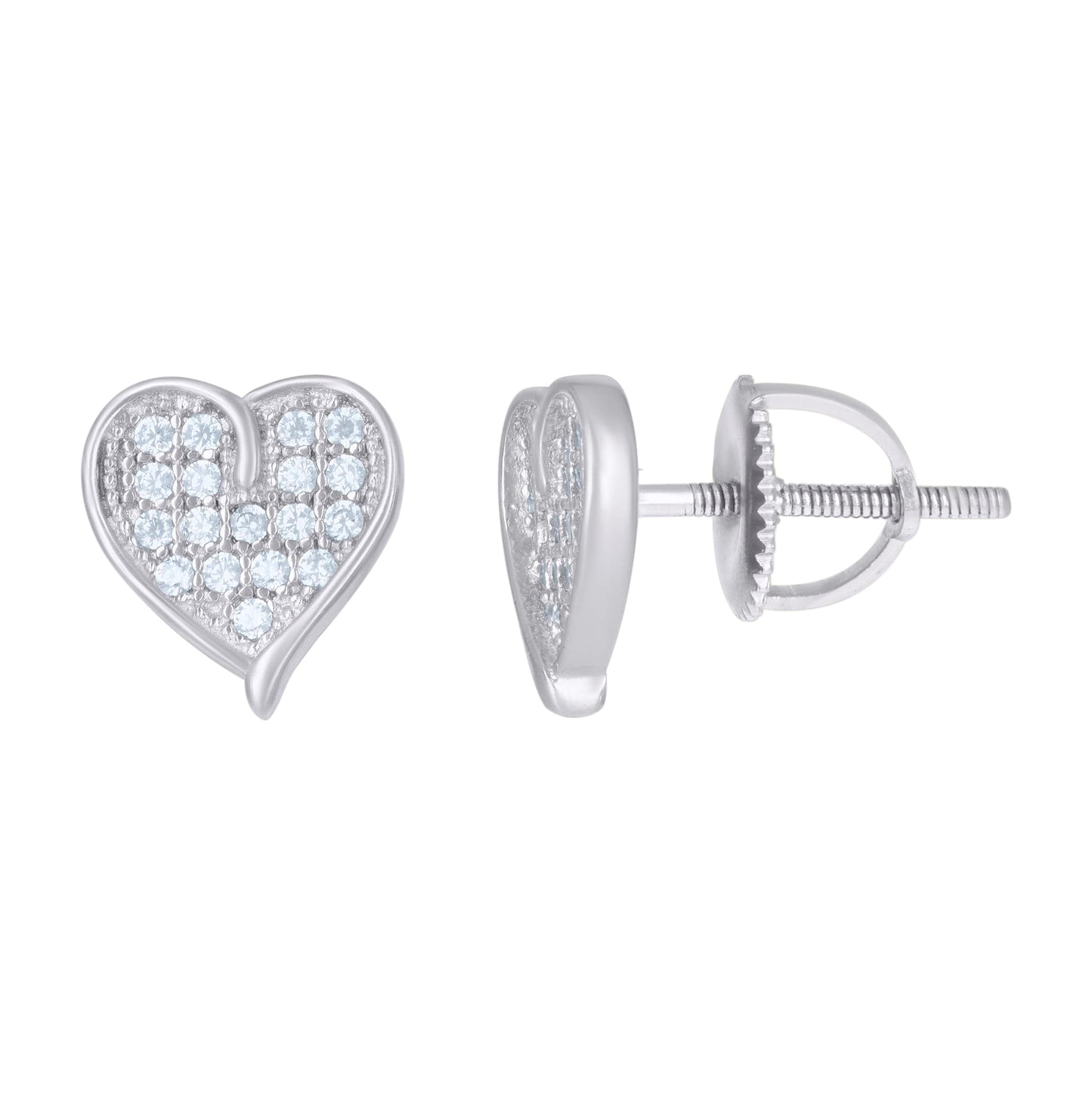 Sterling Silver Womens Cubic-Zirconia Heart Stud Earrings