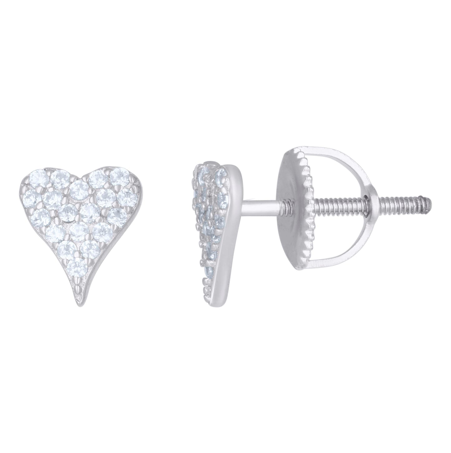 Sterling Silver Womens Cubic-Zirconia Heart Stud Earrings