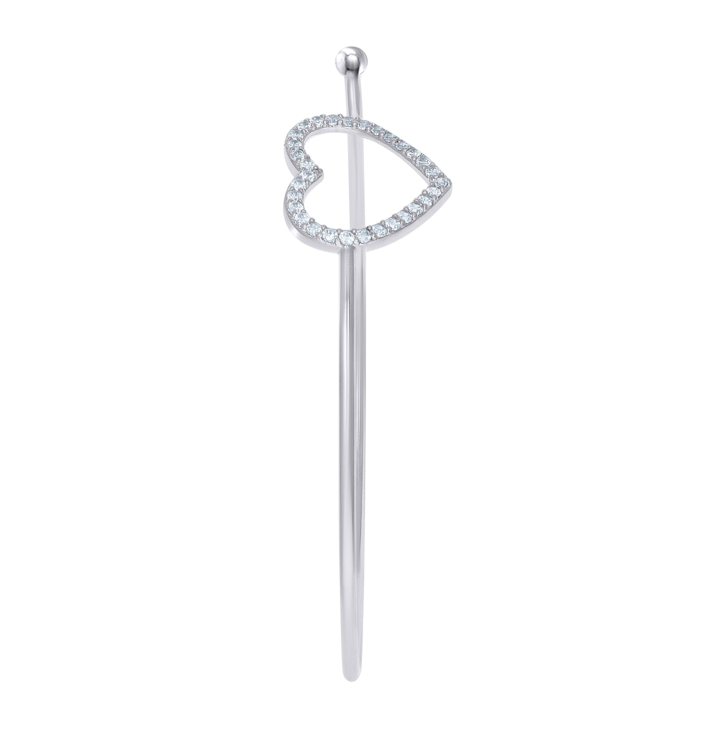 Sterling Silver Womens Cubic-Zirconia Heart Cuff Bangle