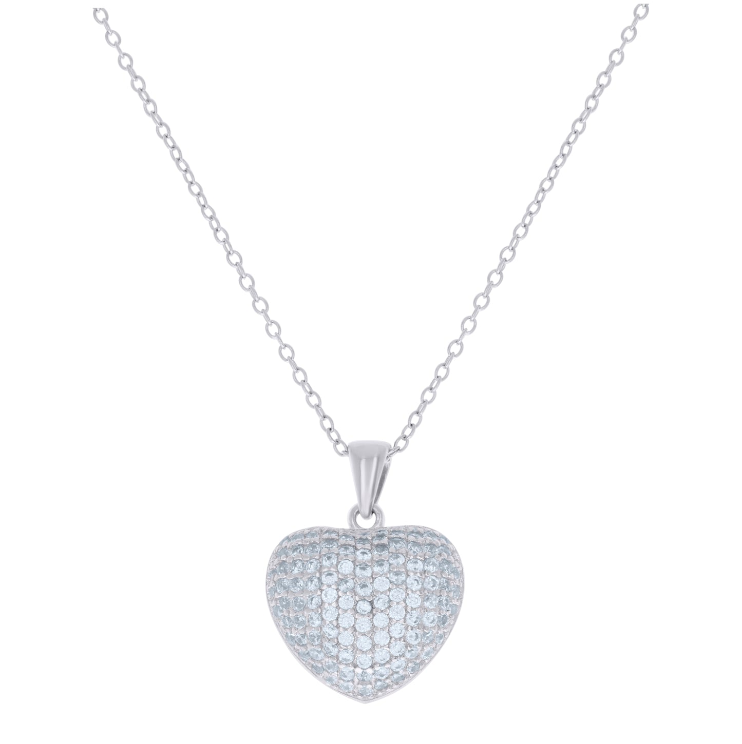 Sterling Silver Womens Cubic-Zirconia Heart Charm Necklace
