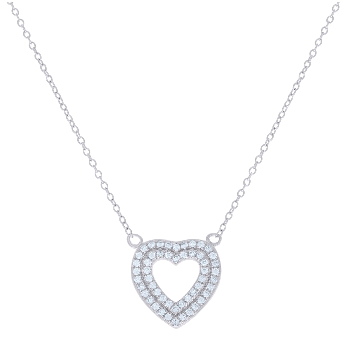 Sterling Silver Womens Cubic-Zirconia Heart Charm Necklace