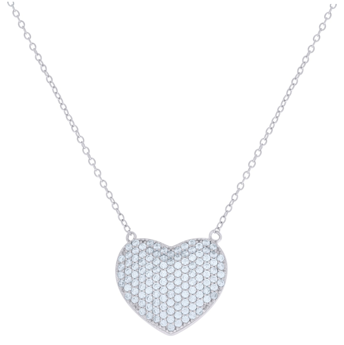 Sterling Silver Womens Cubic-Zirconia Heart Charm Necklace
