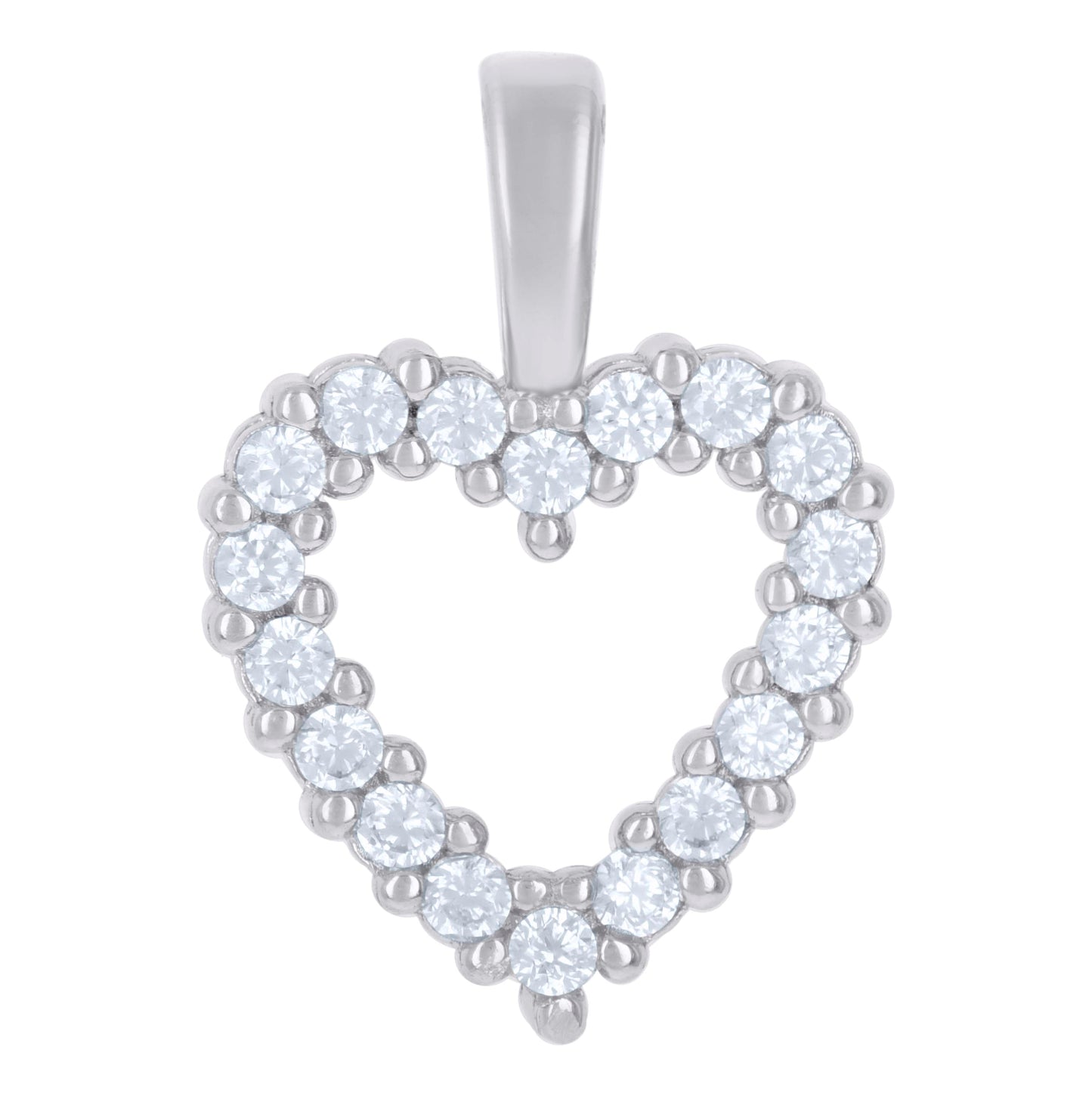 Sterling Silver Womens Cubic-Zirconia Heart Charm Pendant