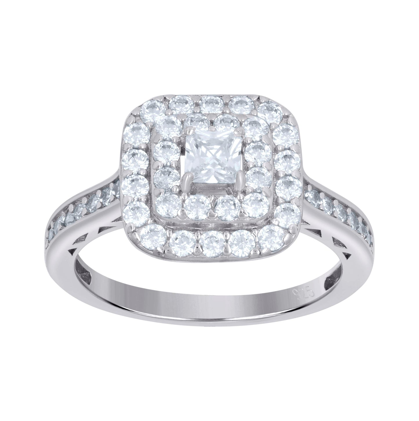 Sterling Silver Womens Princess-Cut Solitaire Cubic-Zirconia Square Head Bridal Anniversary Engagement Wedding Ring