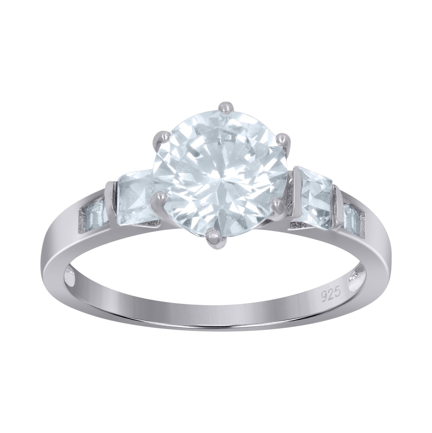 Sterling Silver Women's Princess-Cut Solitaire Cubic-Zirconia Bridal Anniversary Engagement Wedding Ring