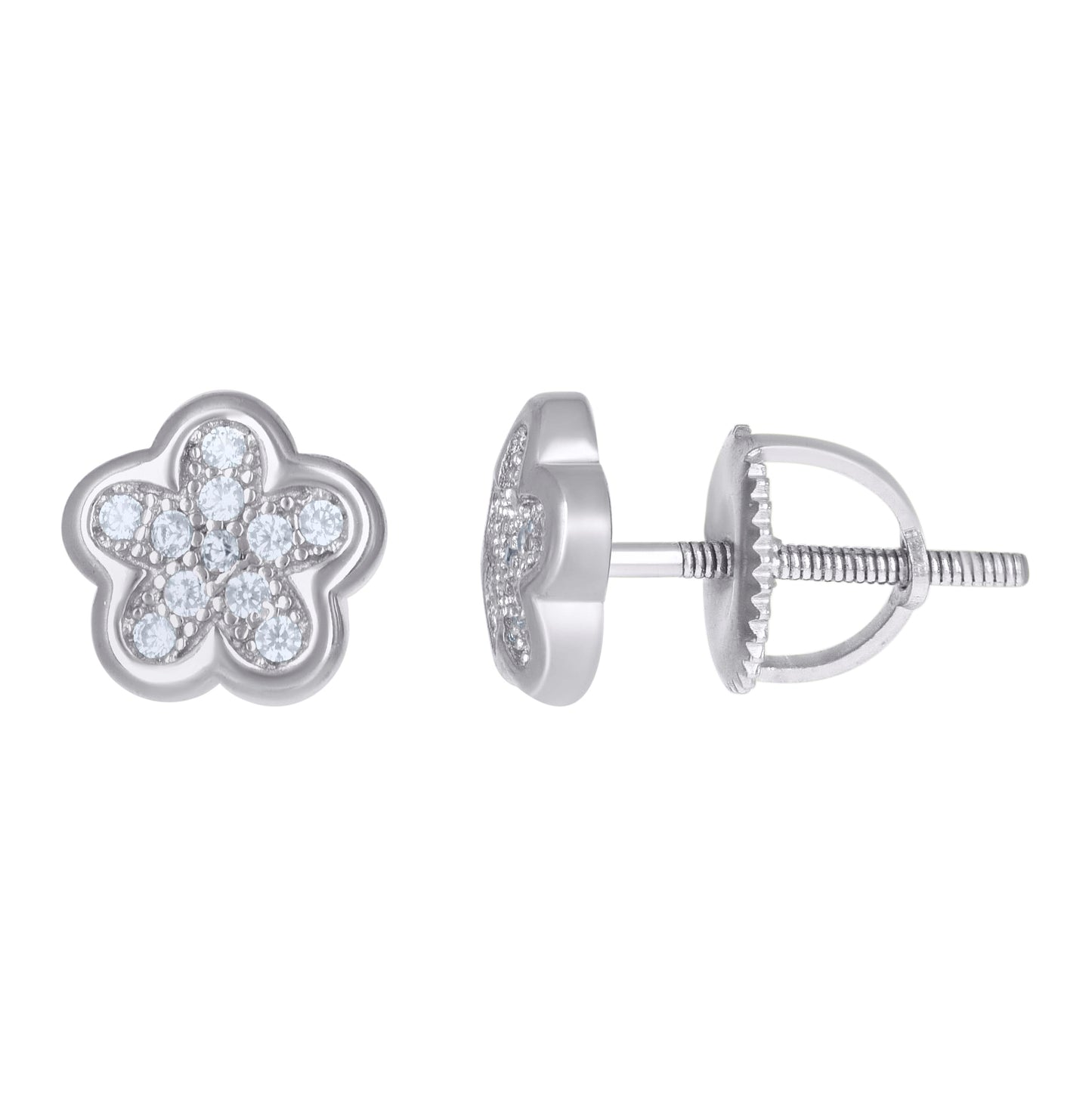 Sterling Silver Womens Cubic-Zirconia Flower Fashion Stud Earrings