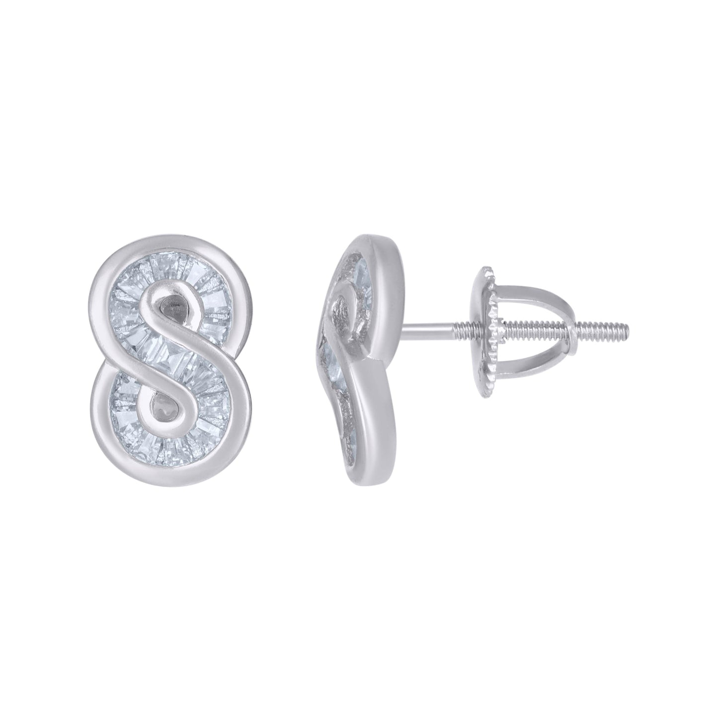 Sterling Silver Womens Baguette Cubic-Zirconia Infinity Stud Earrings