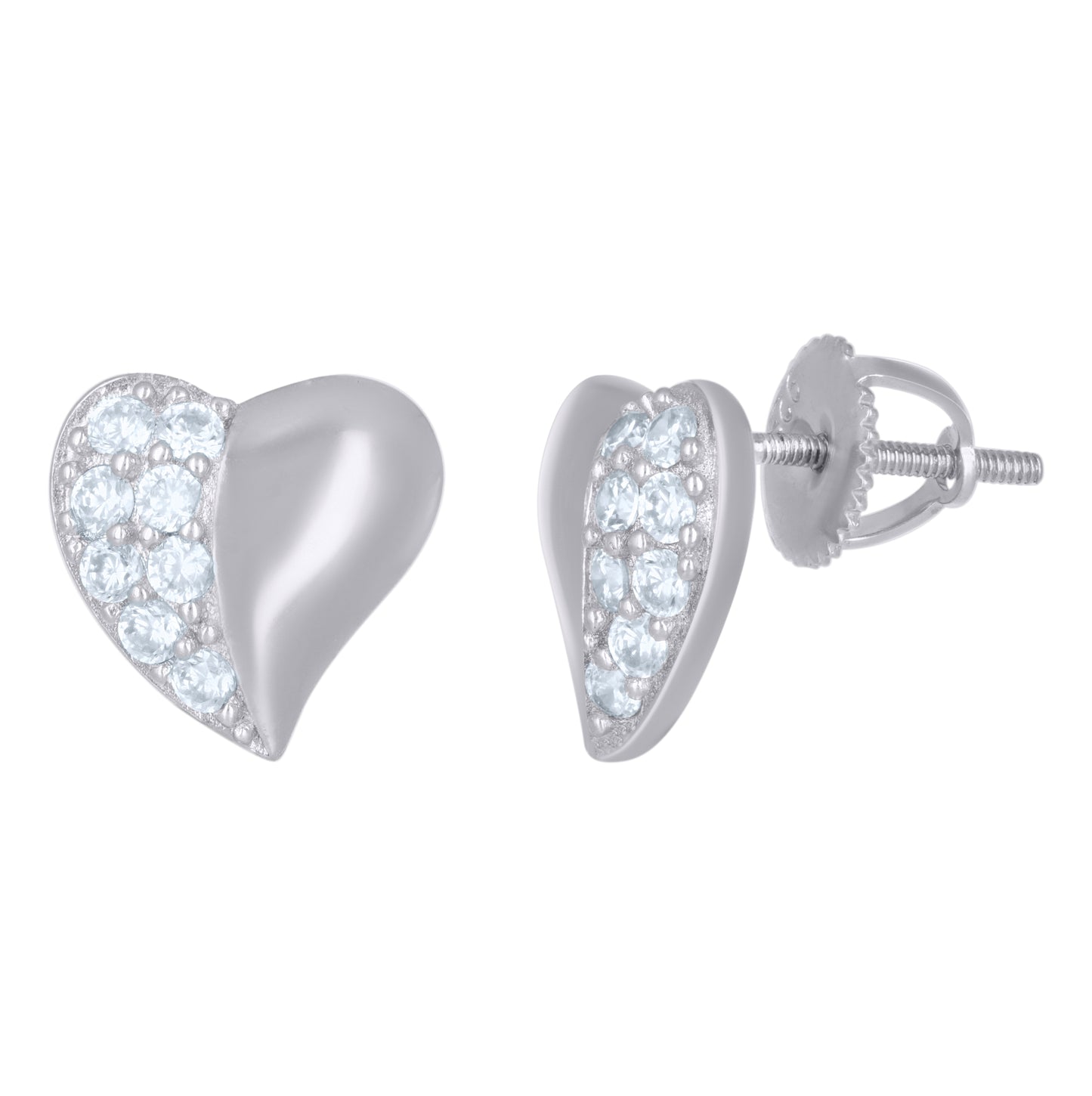 Sterling Silver Womens Cubic-Zirconia Heart Stud Earrings