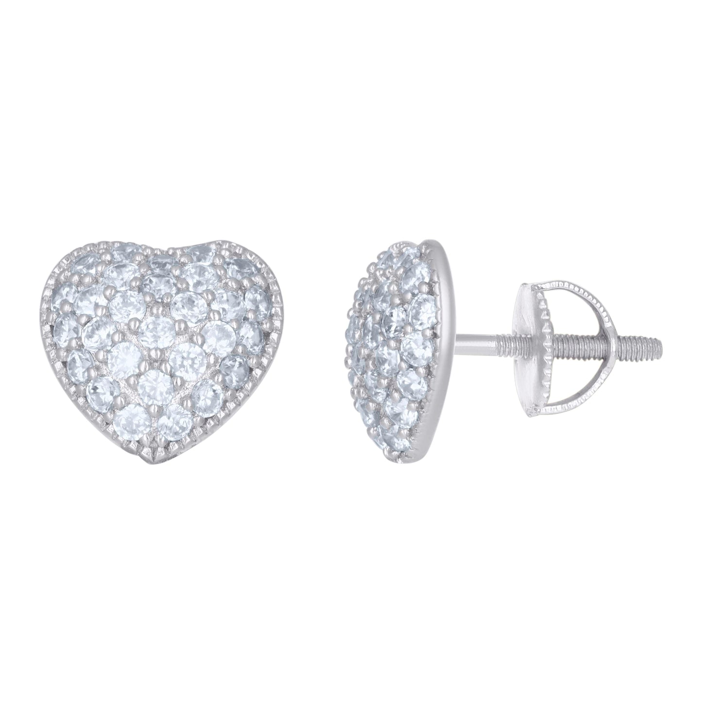 Sterling Silver Womens Cubic-Zirconia Heart Stud Earrings