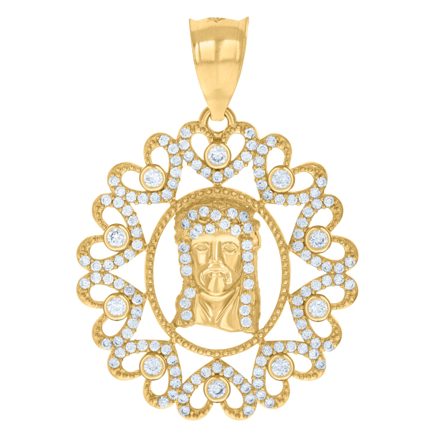 10K Yellow Gold Unisex Cubic-Zirconia Jesus Religious Charm Pendant
