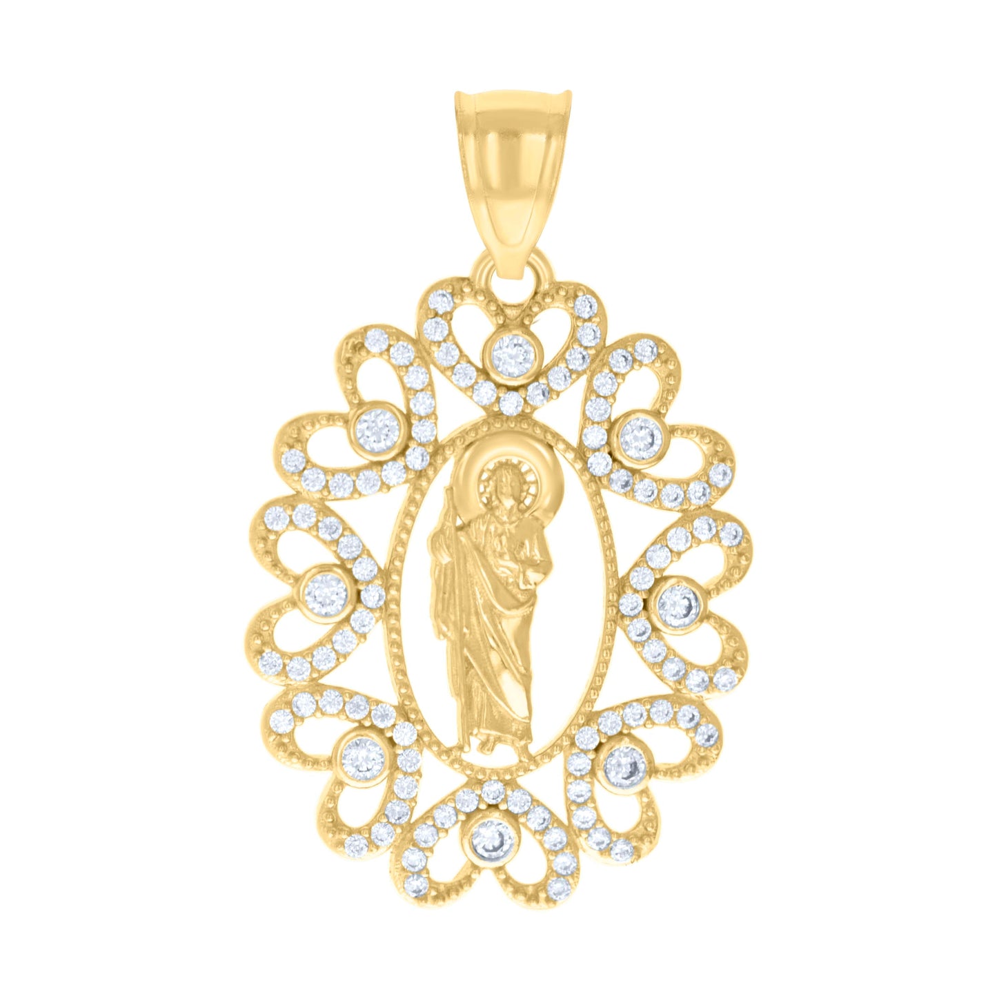 10K Yellow Gold Mens Cubic-Zirconia St. Jude Religious Charm Pendant