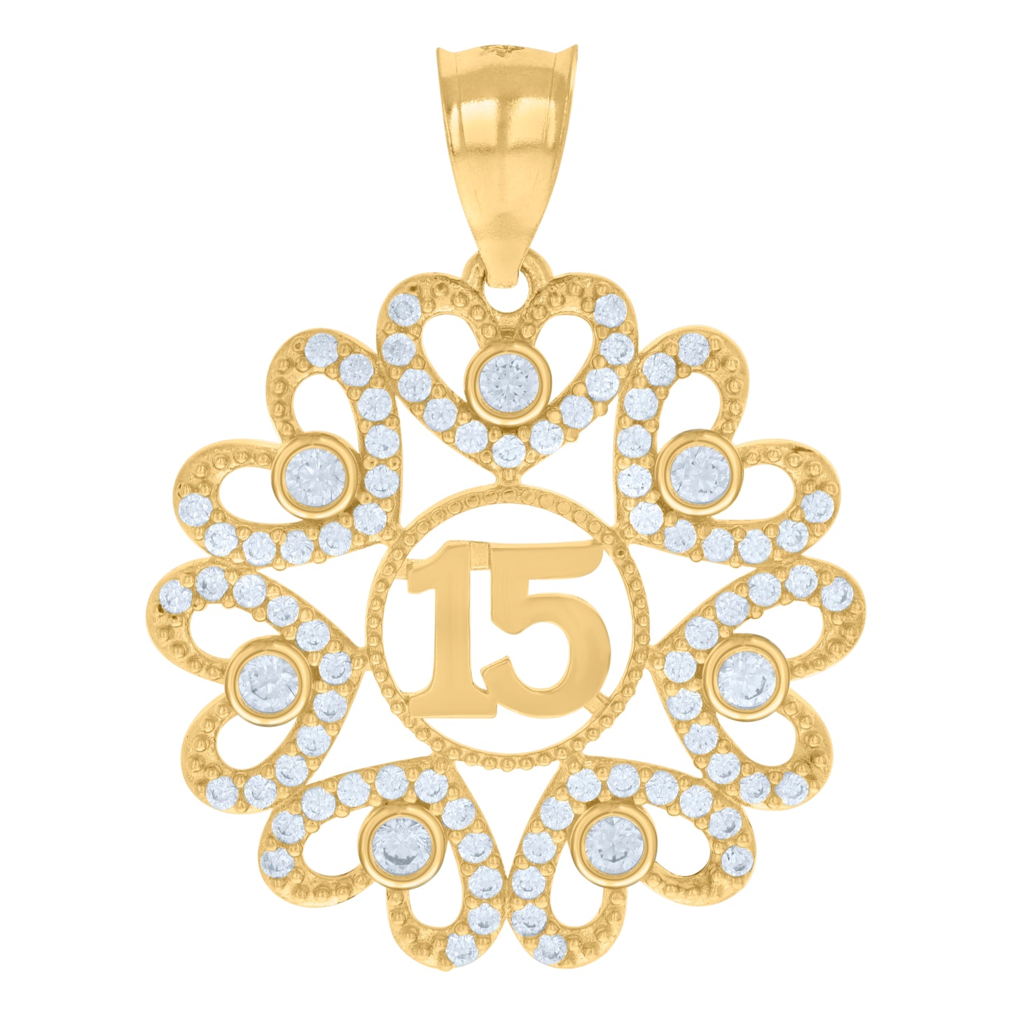 10K Yellow Gold Womens Cubic-Zirconia 15 Quinceanera Charm Pendant