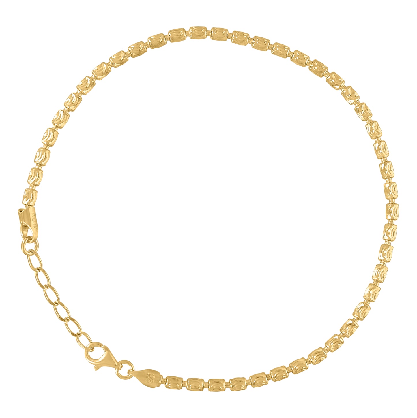 Sterling Silver Yellow-Tone Womens Barrel Moon-Cut Chain Anklet 3 mm Size 10 Inches