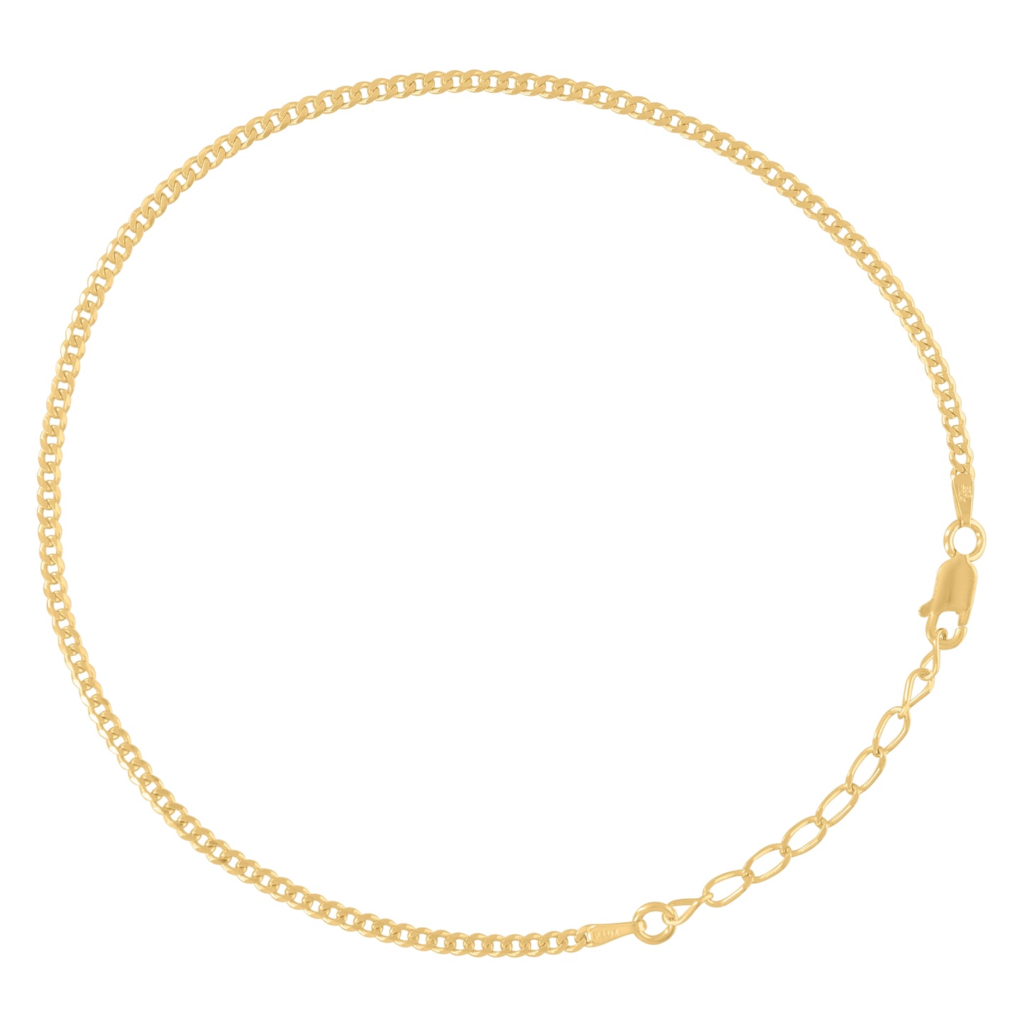 Sterling Silver Yellow-Tone Womens Cuban Chain Anklet 2.3 mm Size 10 Inches