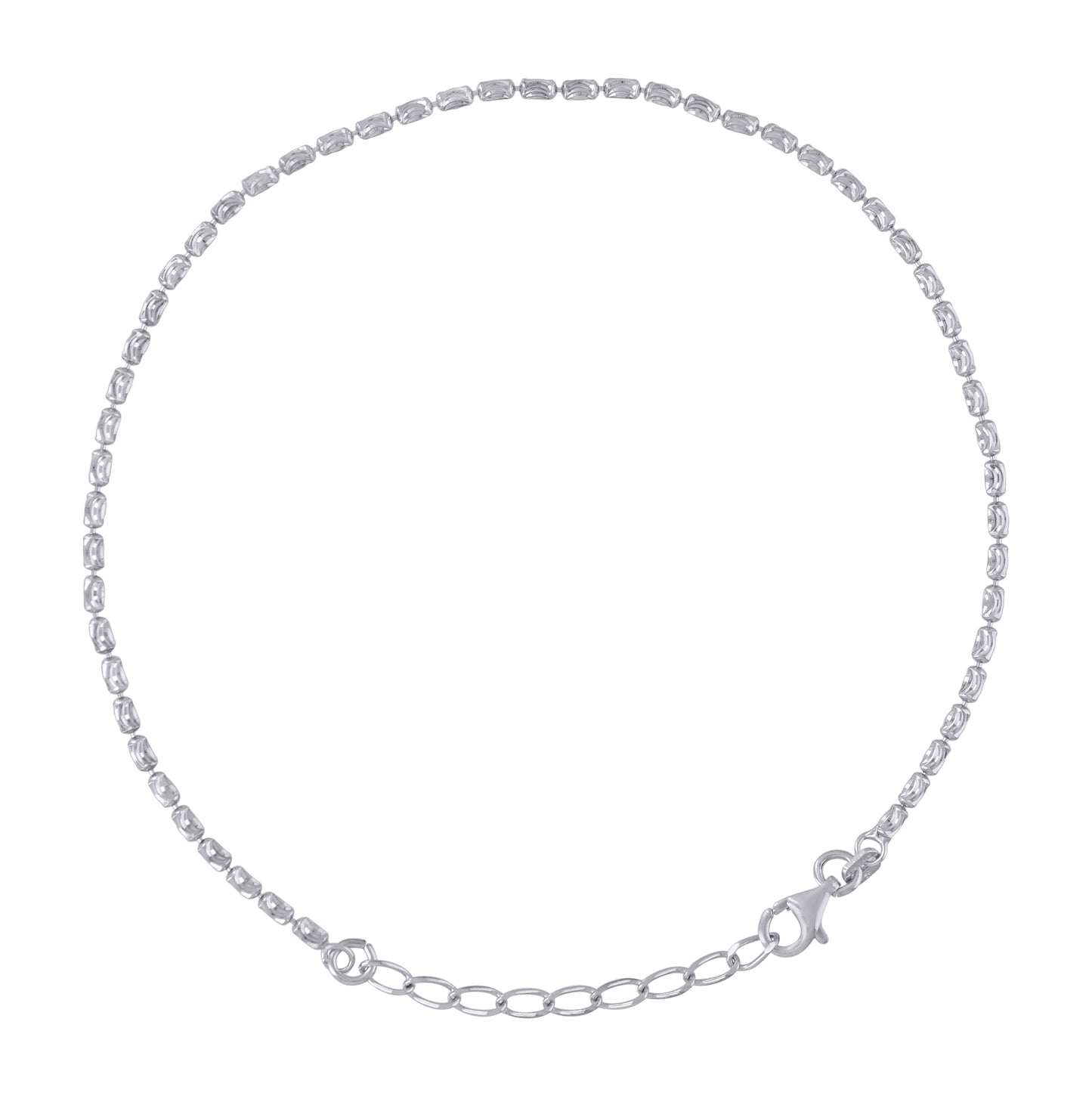 Sterling Silver Rhodium Plated Womens Barrel Moon-Cut Chain Anklet 2 mm Size 10 Inches