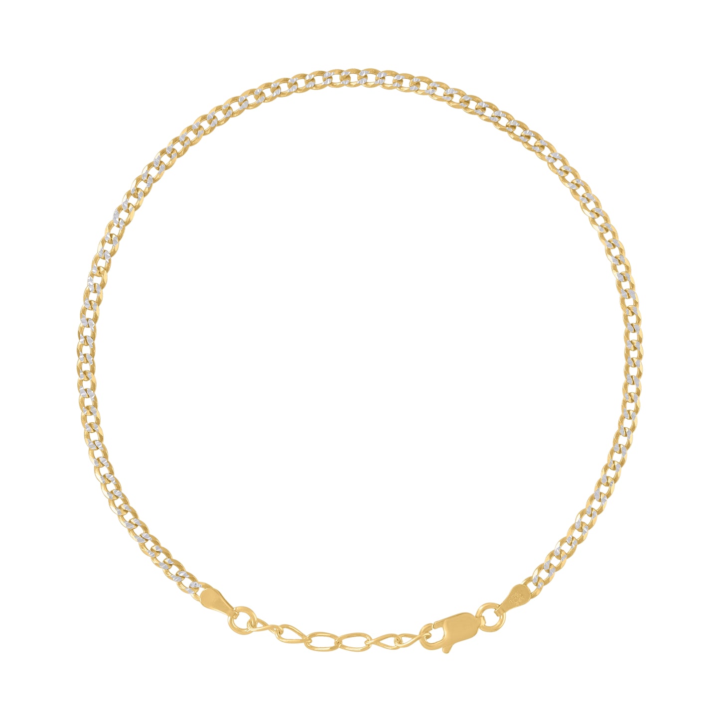 Sterling Silver Yellow-Tone Womens Cuban Chain Anklet 3 mm Size 10 Inches