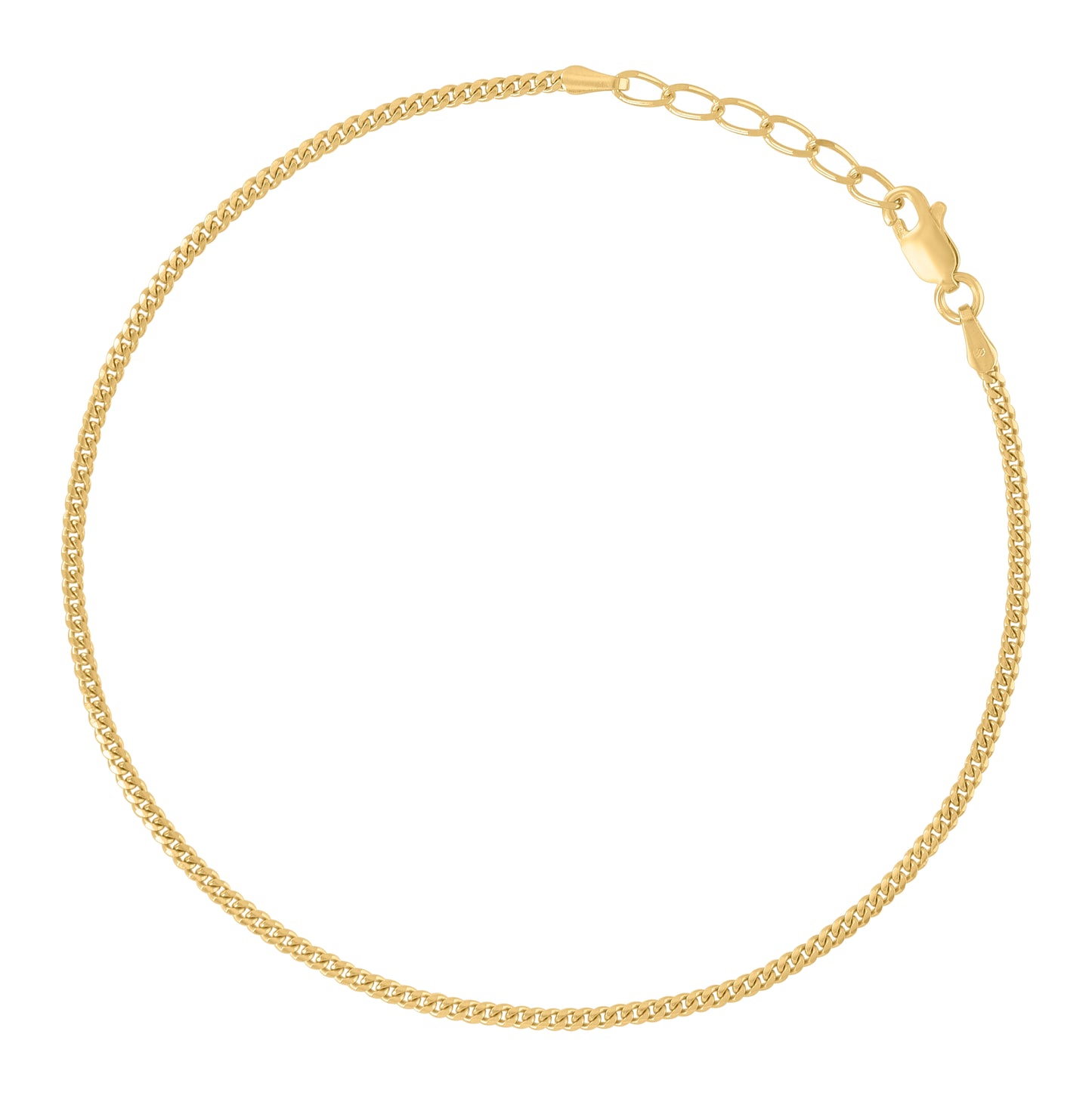 Sterling Silver Yellow-Tone Womens Miami Cuban Chain Anklet 2 mm Size 10 Inches