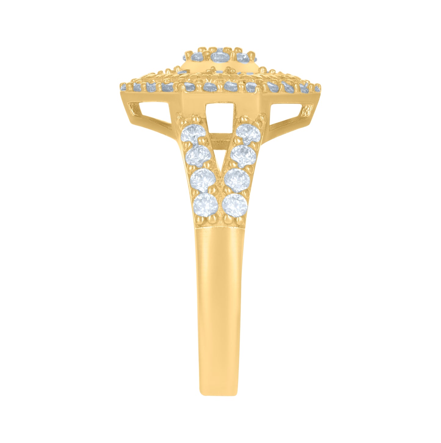 10K Yellow Gold Womens Baguette Round Cubic-Zirconia Fashion Ring