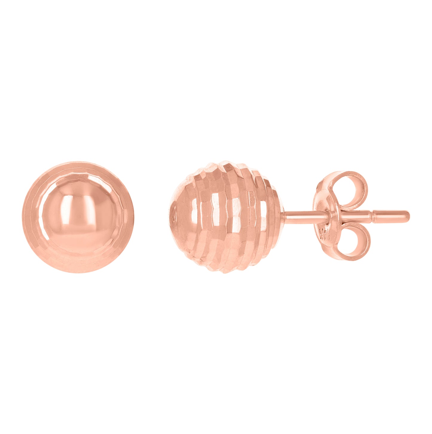 14K Rose Gold Womens 8mm Ball Stud Earrings