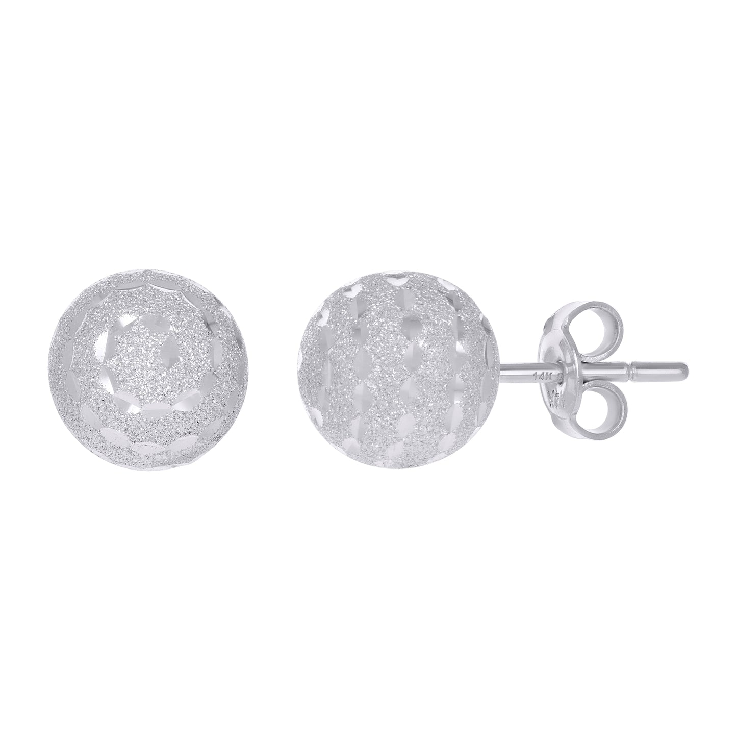 14K White Gold Womens 10mm Ball Stud Earrings