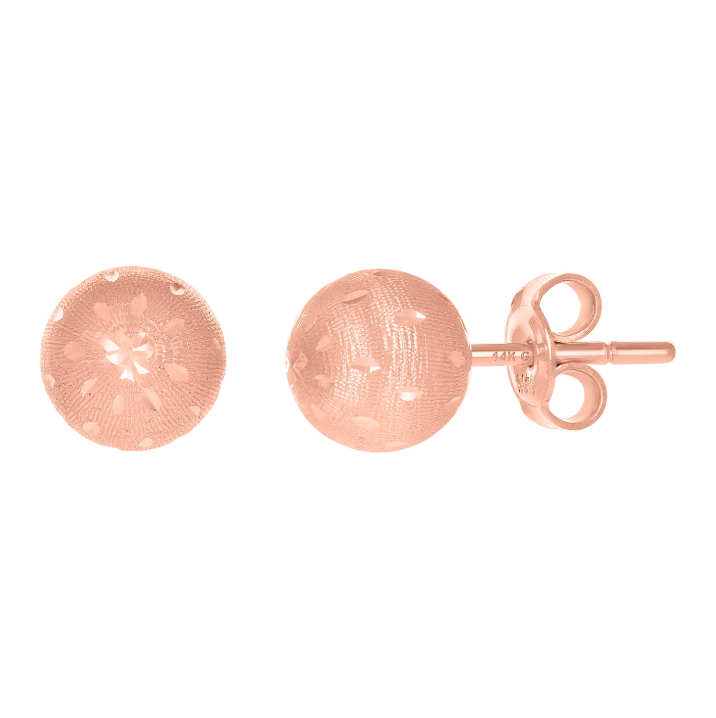 14K Rose Gold Womens 8mm Ball Stud Earrings