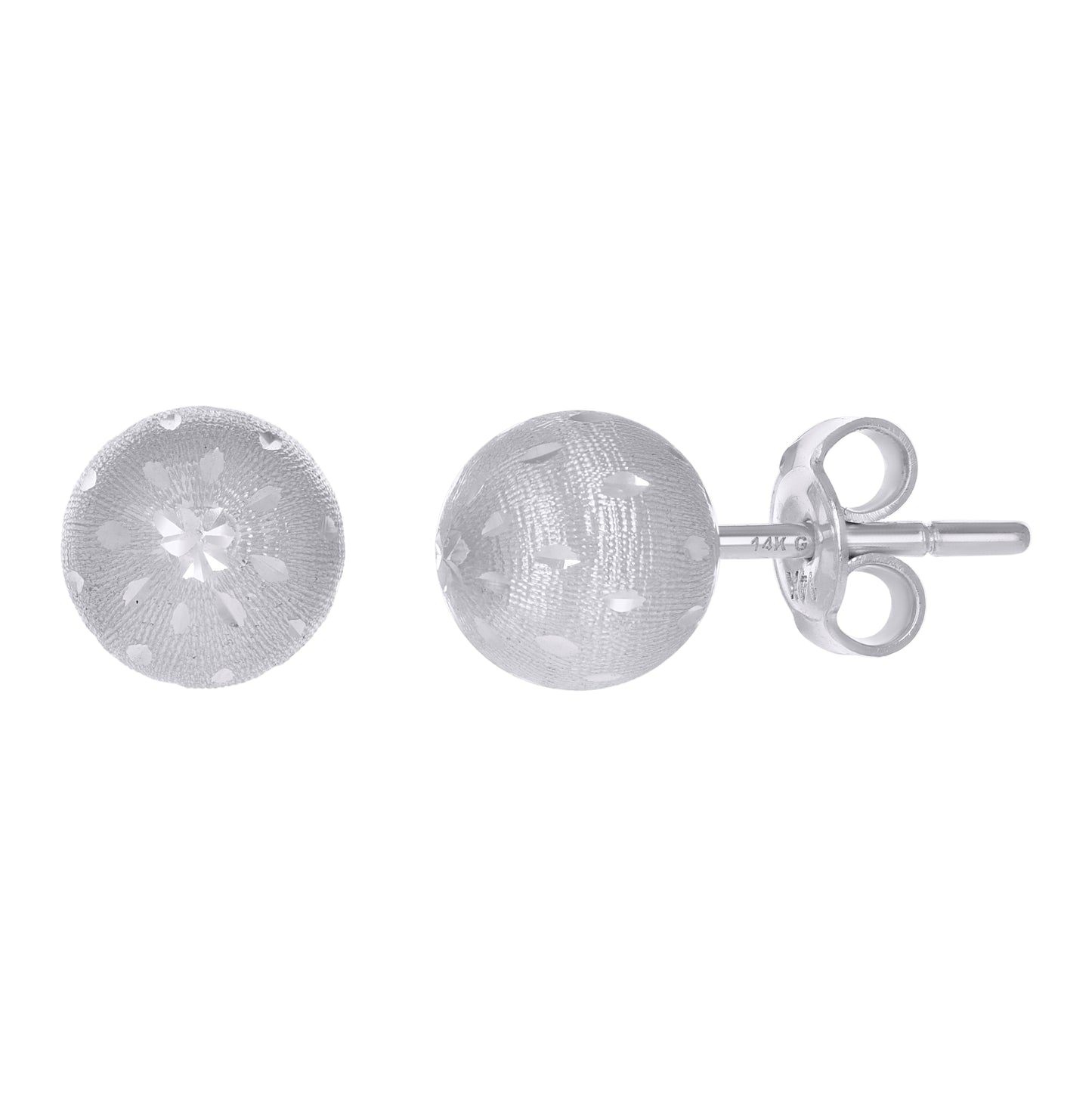 14K White Gold Womens 8mm Ball Stud Earrings