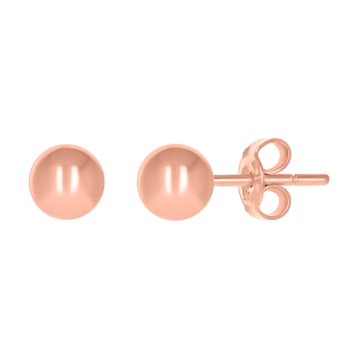 14K Rose Gold Womens 6mm Ball Stud Earrings