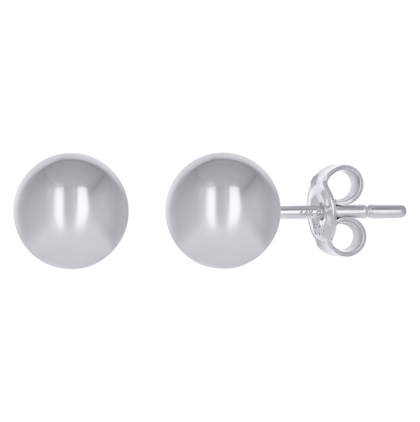14K White Gold Womens 8mm Ball Stud Earrings