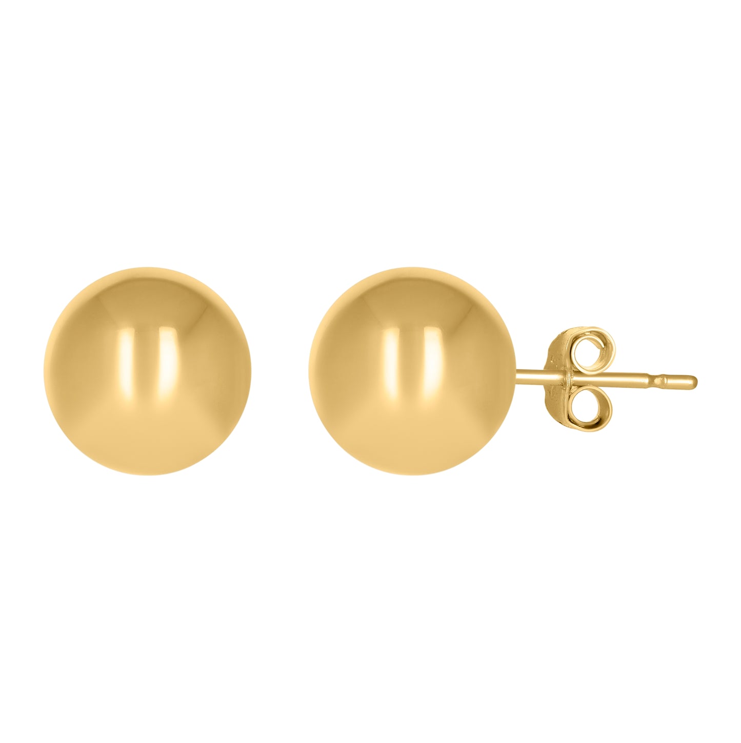 14K Yellow Gold Womens 10mm Ball Stud Earrings