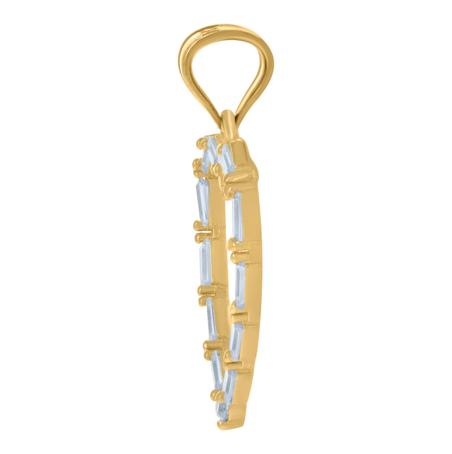 10K Yellow Gold Womens Round Baguette Cubic-Zirconia Heart Charm Pendant
