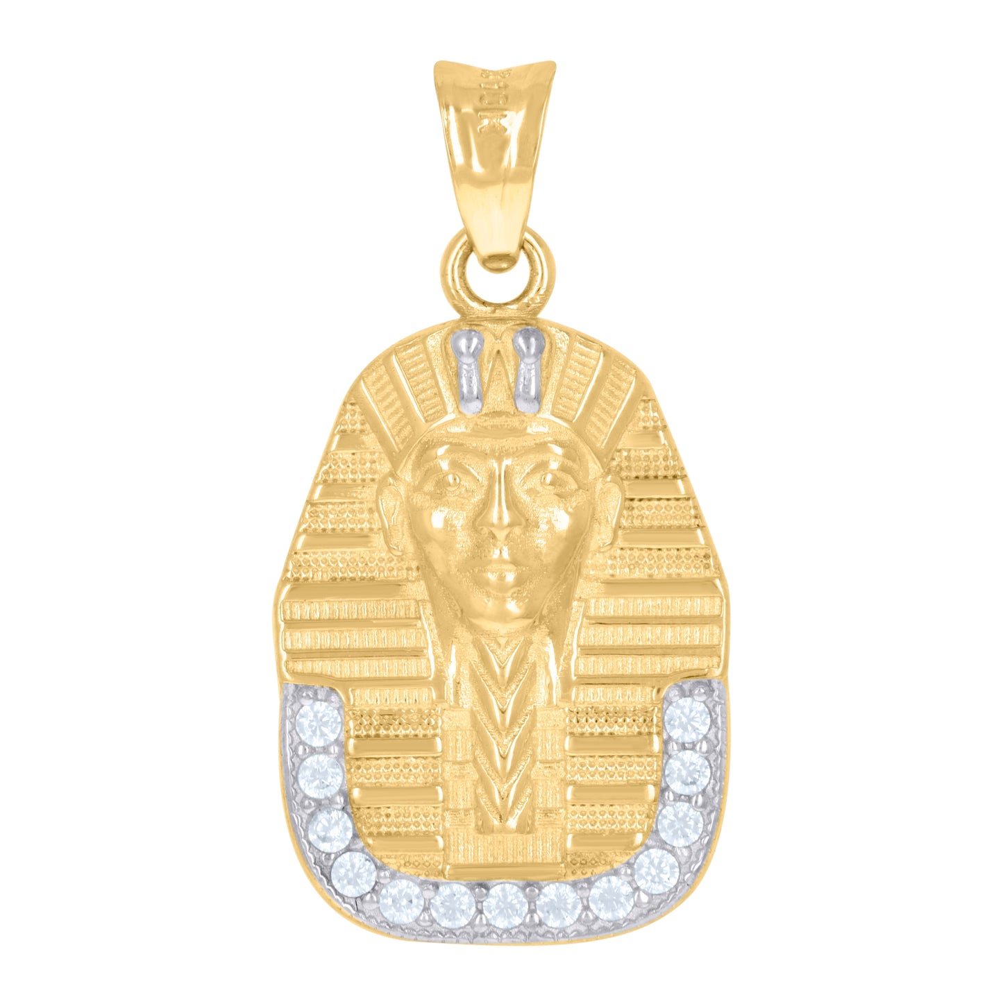 10K Two-Tone Gold Mens Cubic-Zirconia Pharaoh Egyptian Charm Pendant