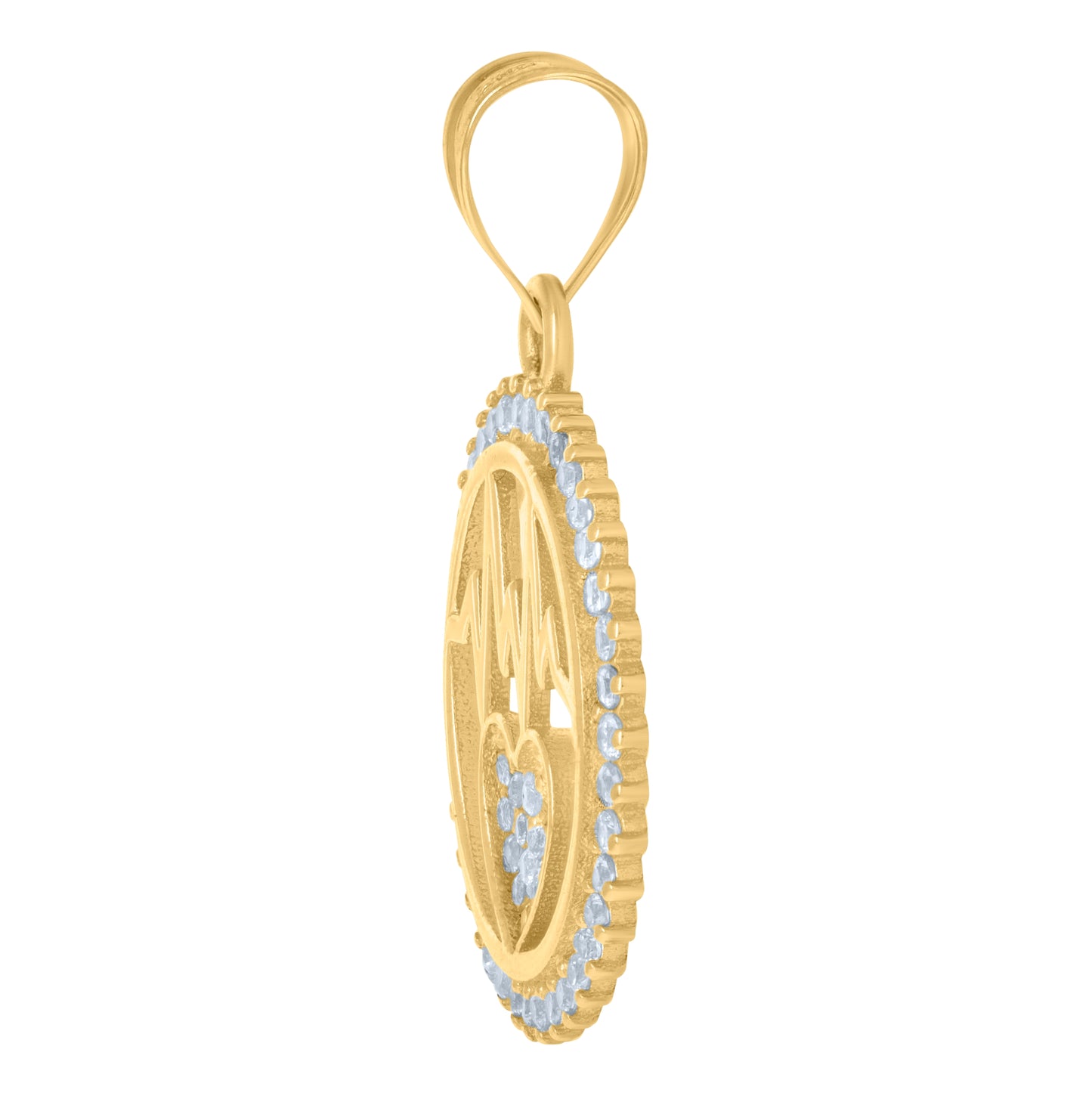 10K Yellow Gold Womens Cubic-Zirconia Heartbeat Heart Charm Pendant