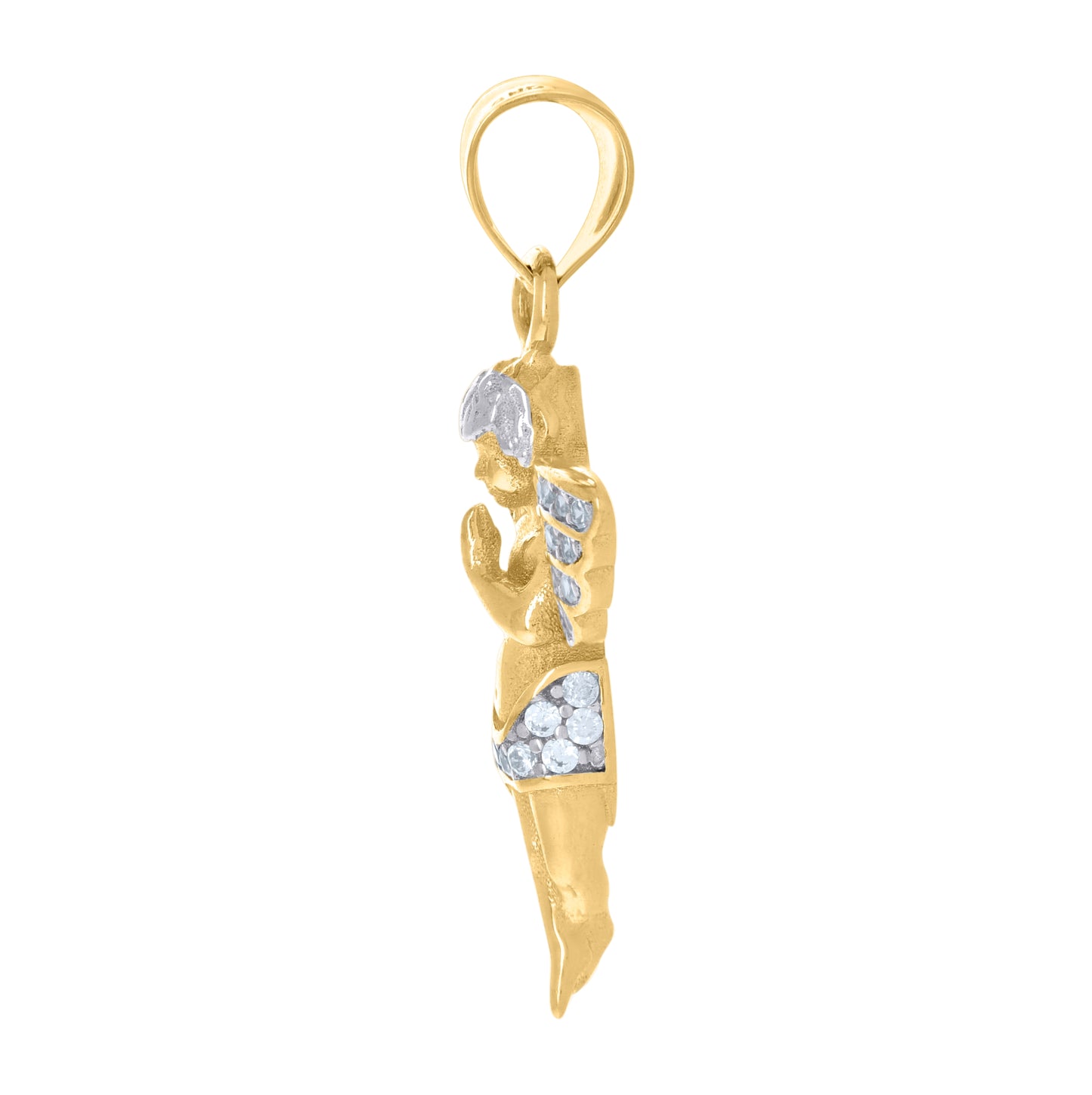 10K Two-Tone Gold Mens Cubic-Zirconia Praying Angel Religious Charm Pendant