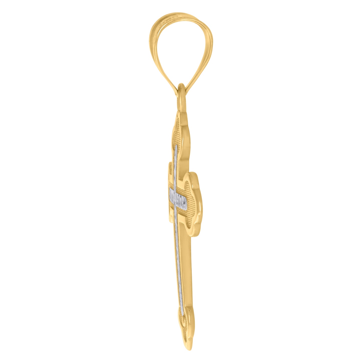 10K Two-Tone Gold Mens Cross Religious Charm Pendant
