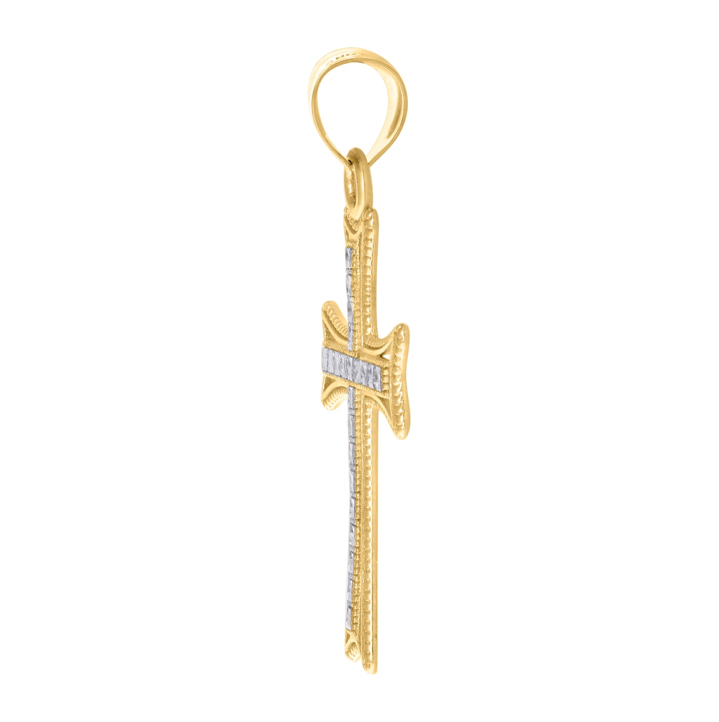10K Two-Tone Gold Unisex Cross Religious Charm Pendant