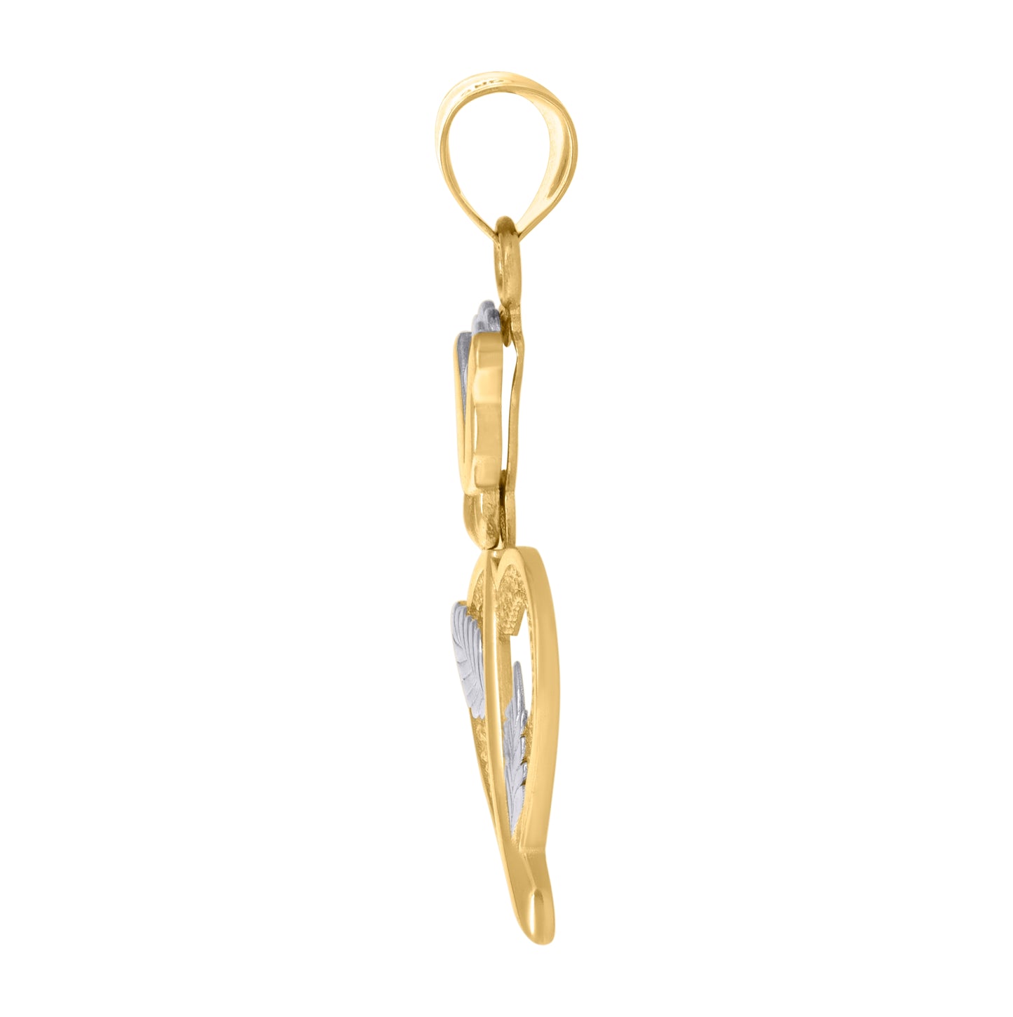 10K Two-Tone Gold Womens Rose Flower Heart Charm Pendant