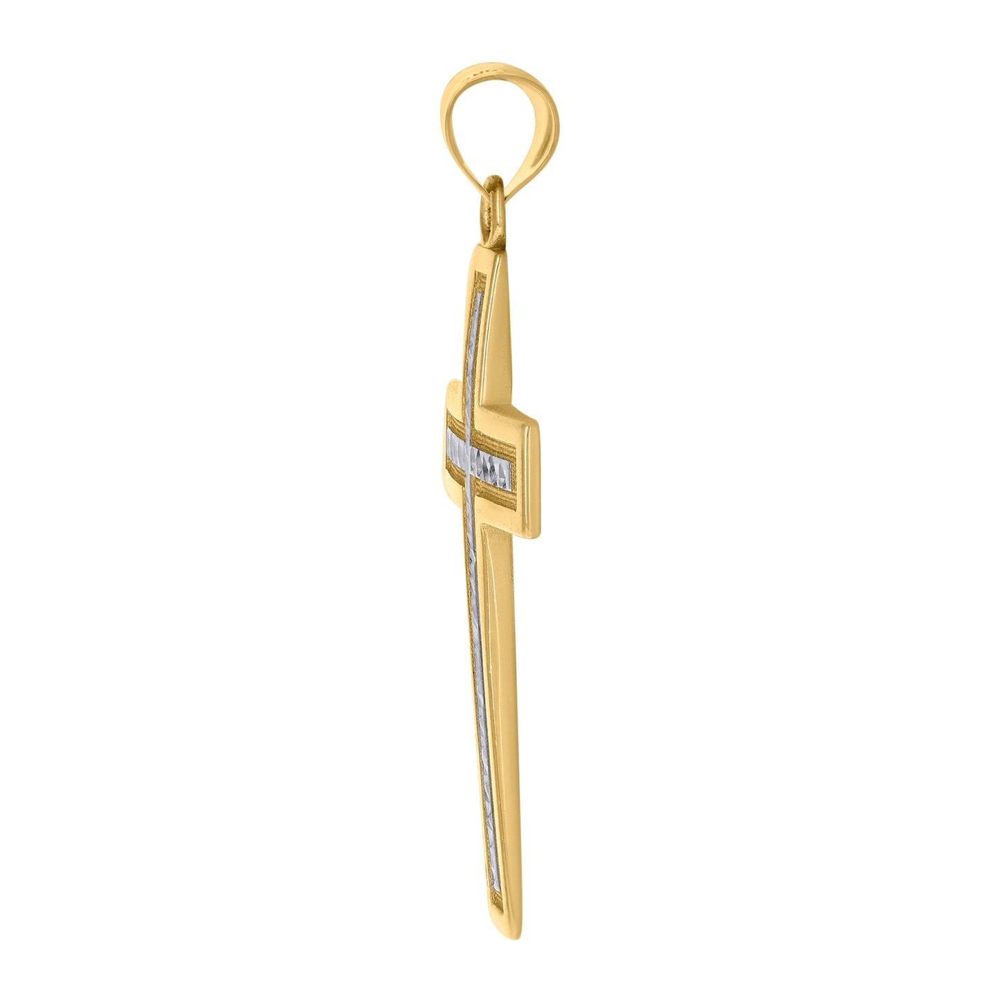 10K Two-Tone Gold Mens Cross Religious Charm Pendant