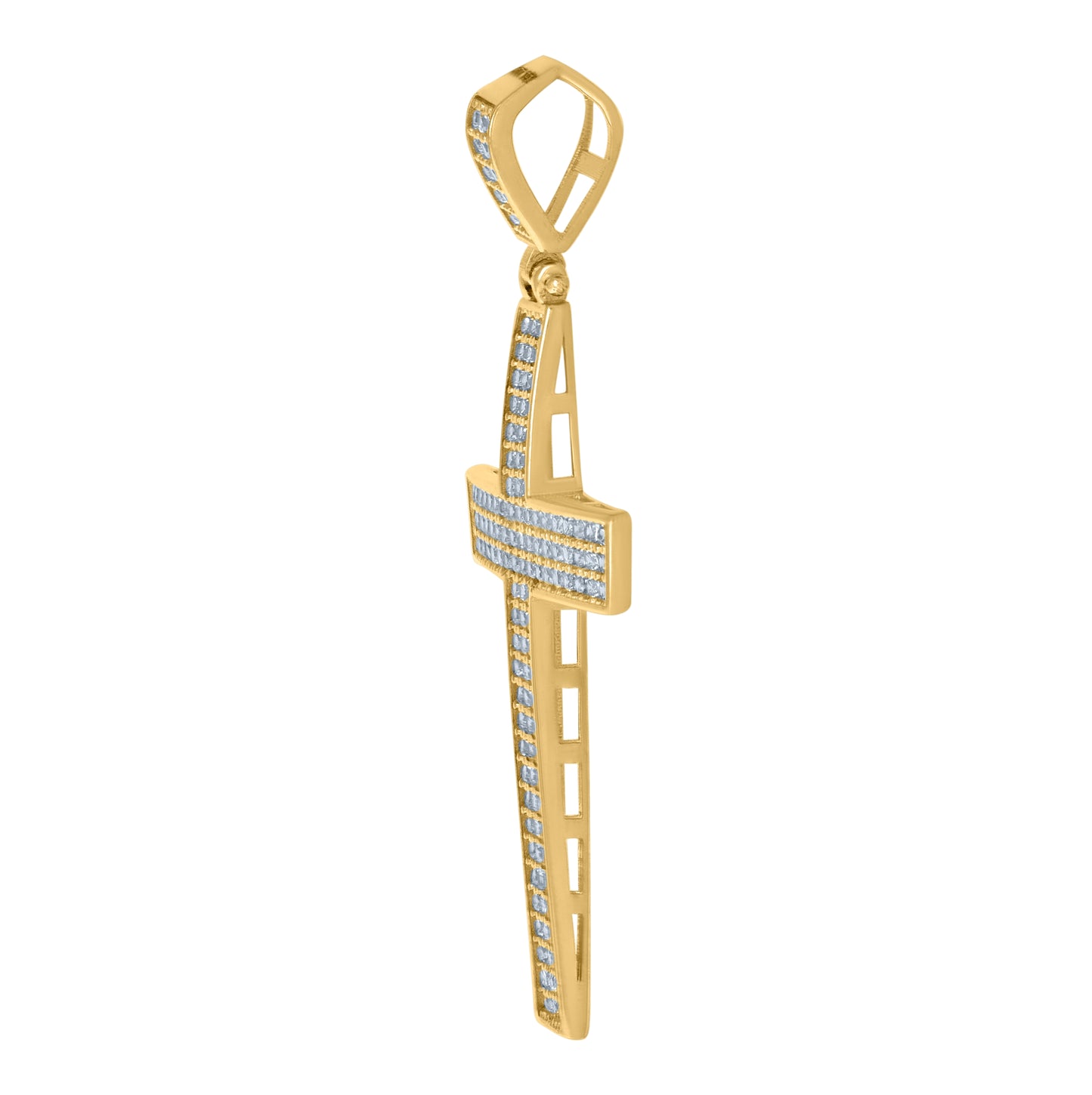 10K Yellow Gold Mens Cubic-Zirconia Cross Religious Charm Pendant