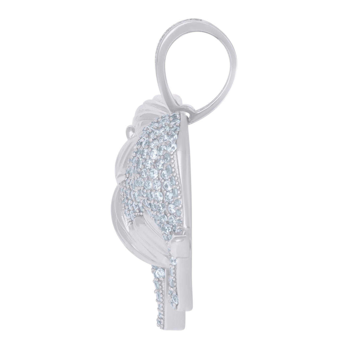Sterling Silver Mens Blue Cubic-Zirconia Lion Animal Wildlife Charm Pendant