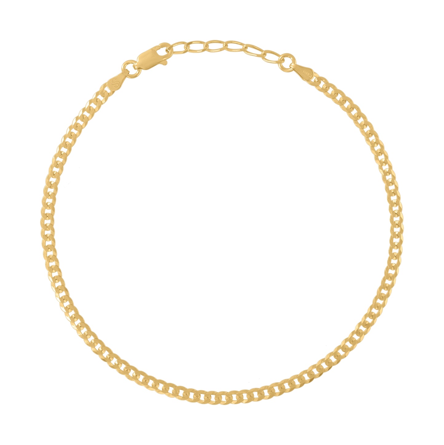 Sterling Silver Yellow-Tone Womens Cuban Chain Anklet 3 mm Size 10 Inches